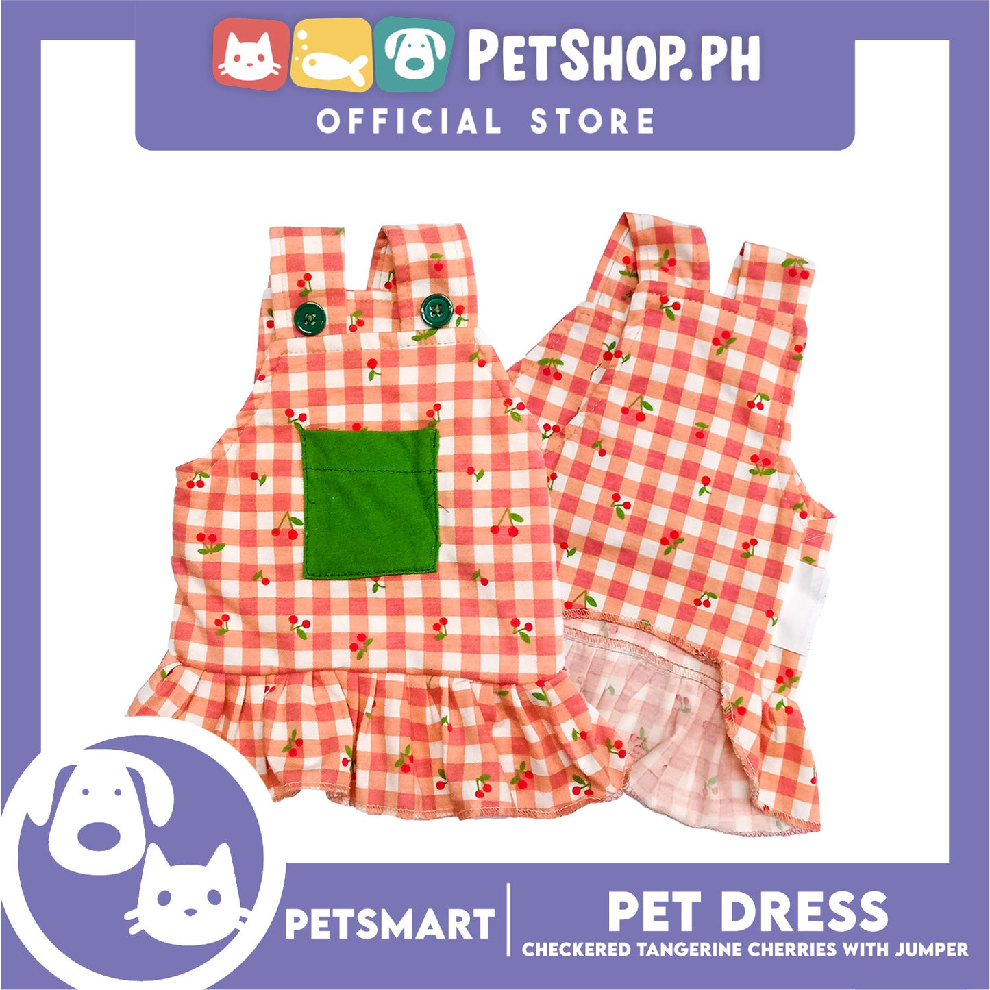 Pet Dress Checkered Tangerine Cherries with Jumper Design, Large Size (DG-CTN211L)