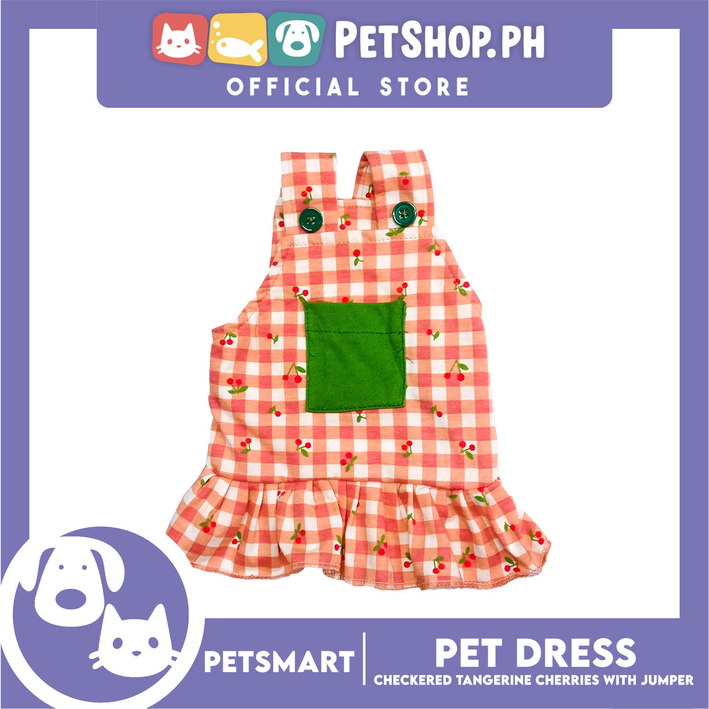 Pet Dress Checkered Tangerine Cherries with Jumper Design, XL Size (DG-CTN211XL)