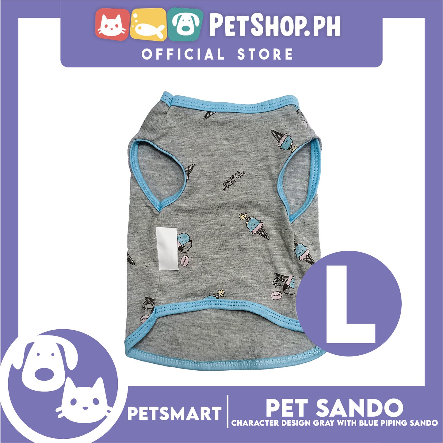 Pet Sando Character Design Gray with Blue Piping Color, Large Size (DG-CTN209L)