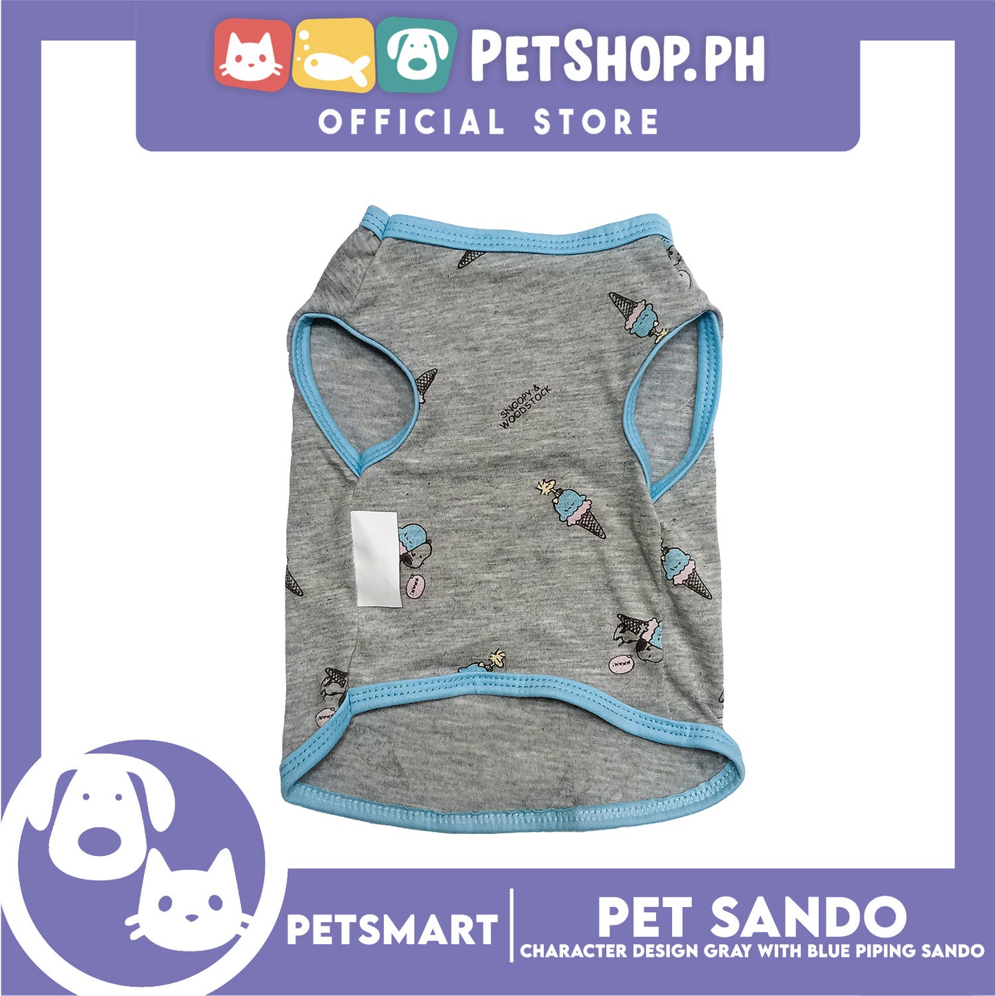 Pet Sando Character Design Gray with Blue Piping Color, Large Size (DG-CTN209L)