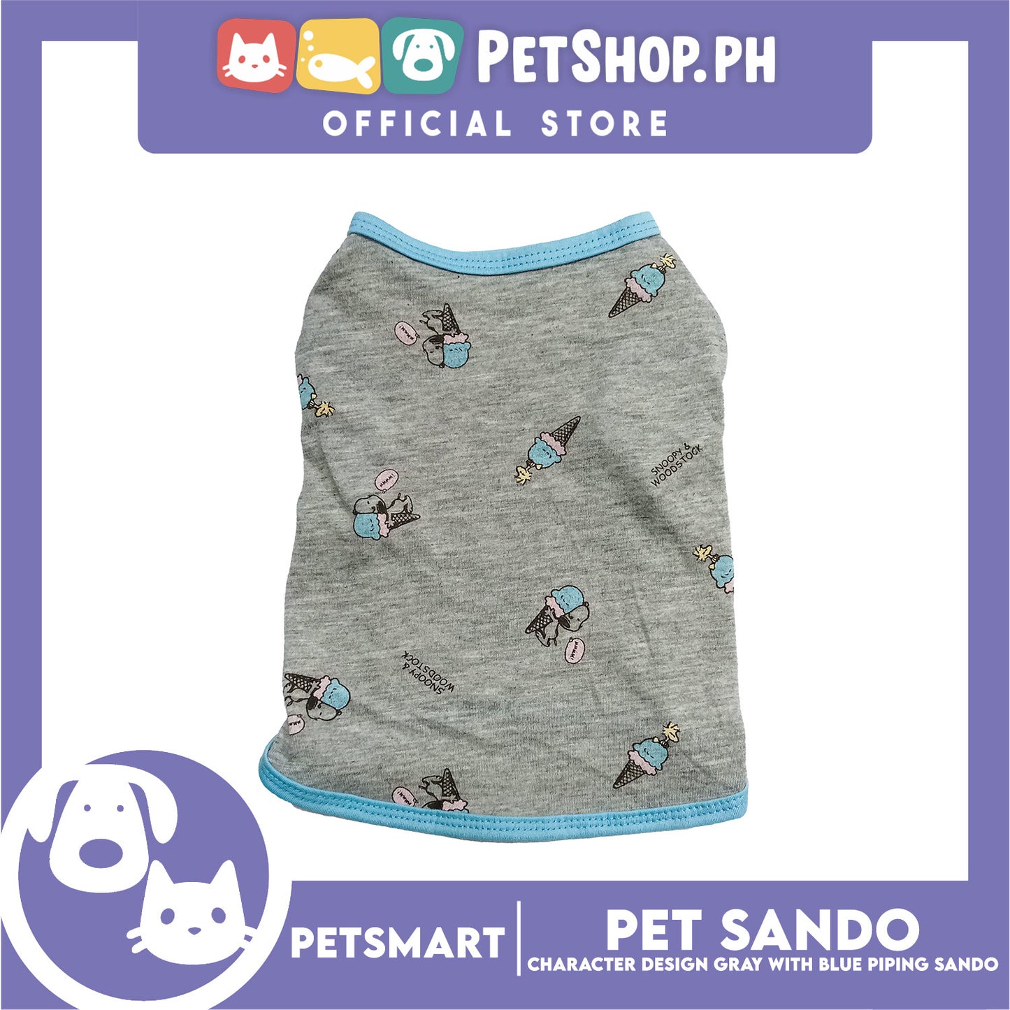 Pet Sando Character Design Gray with Blue Piping Color, Large Size (DG-CTN209L)