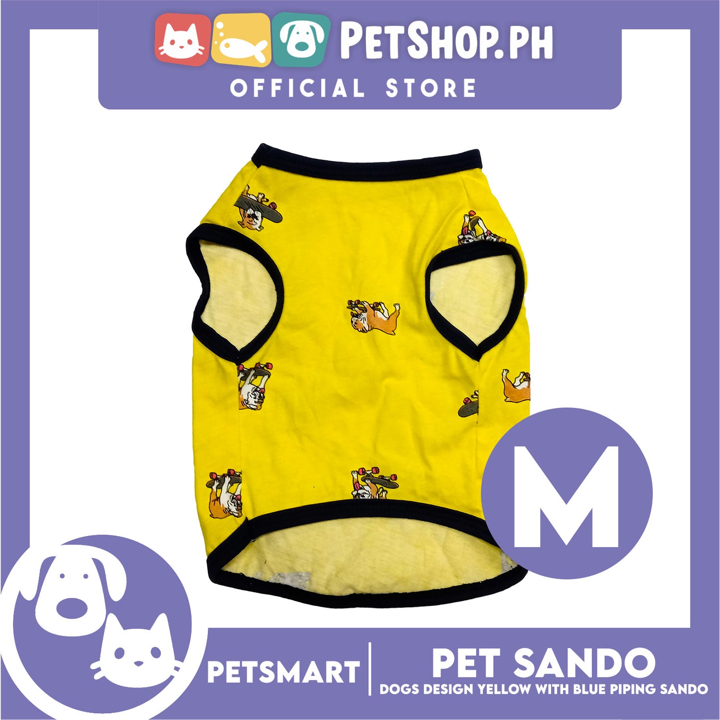 Pet Sando Yellow with Blue Piping Sando, Medium Size (DG-CTN207M)