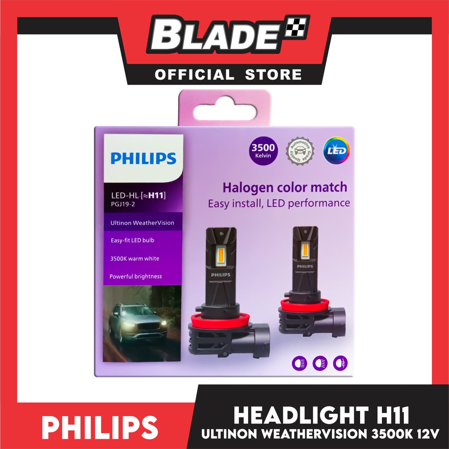 Philips Car Headlight H11 Ultinon Weather Vision 3500K 12V (LUM11362U2510X2)
