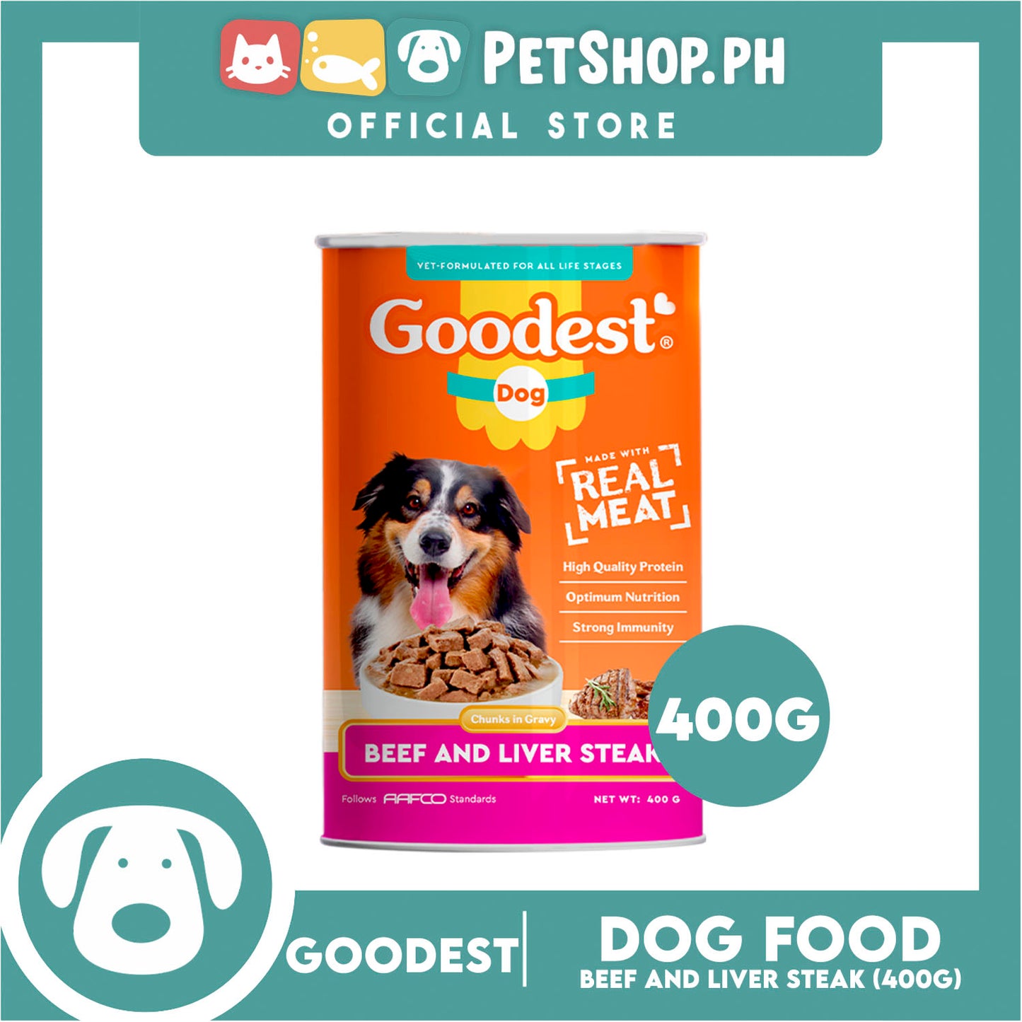 Goodest Chunks in Gravy (Beef and Liver Steak) Dog Wet Food 400 grams