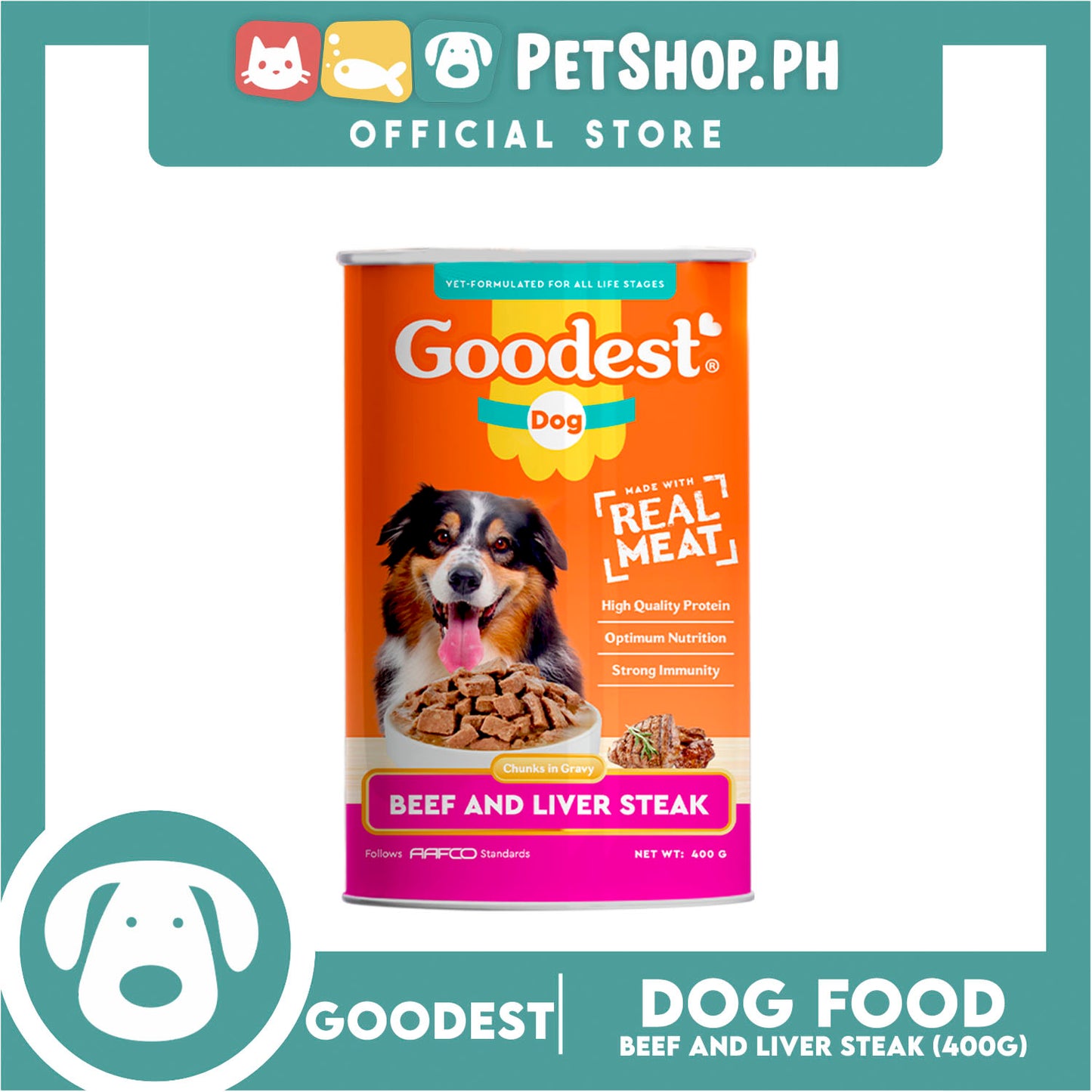 Goodest Chunks in Gravy (Beef and Liver Steak) Dog Wet Food 400 grams