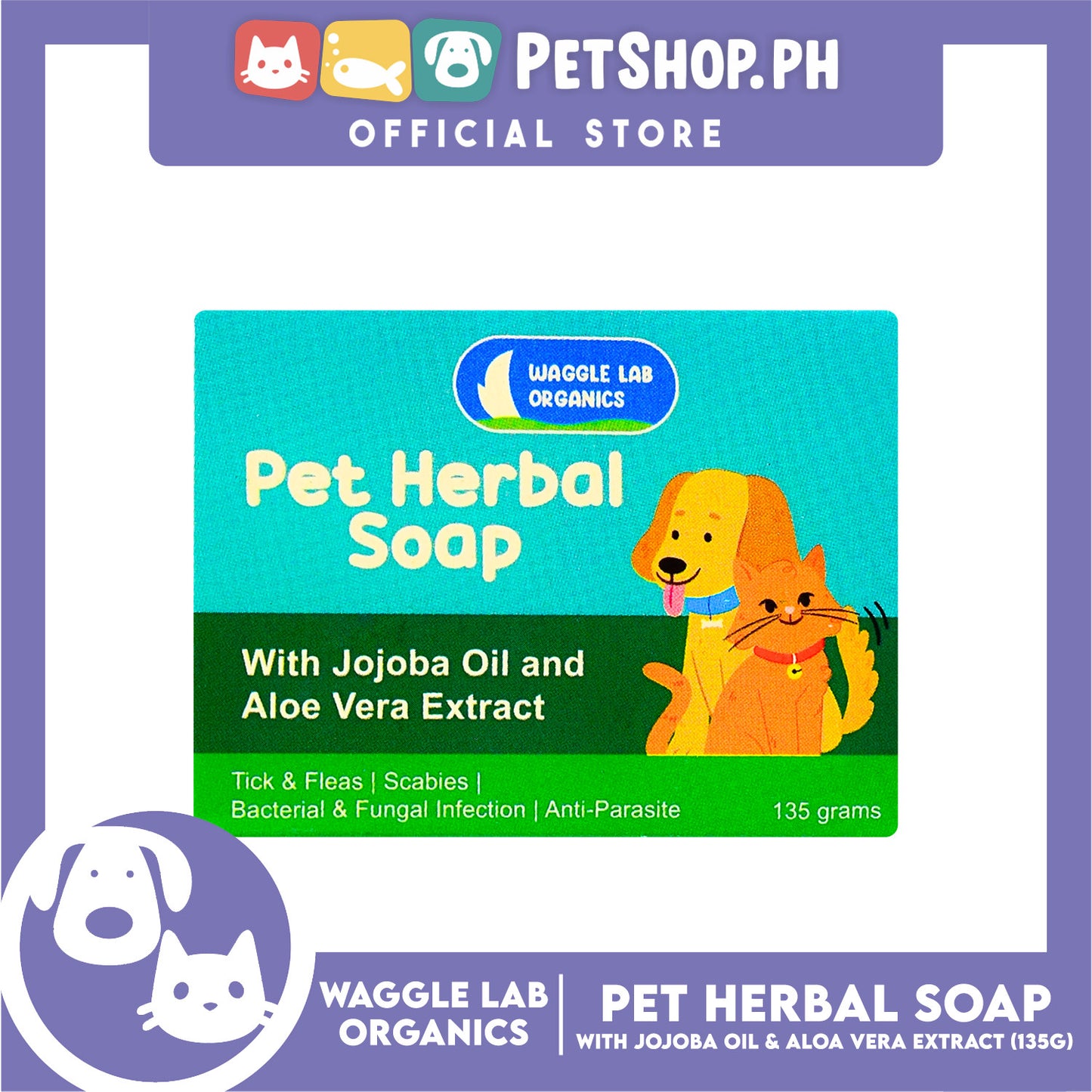 Waggle Lab Organics Pet Herbal Soap with Jojoba Oil and Aloe Vera Extract 135g