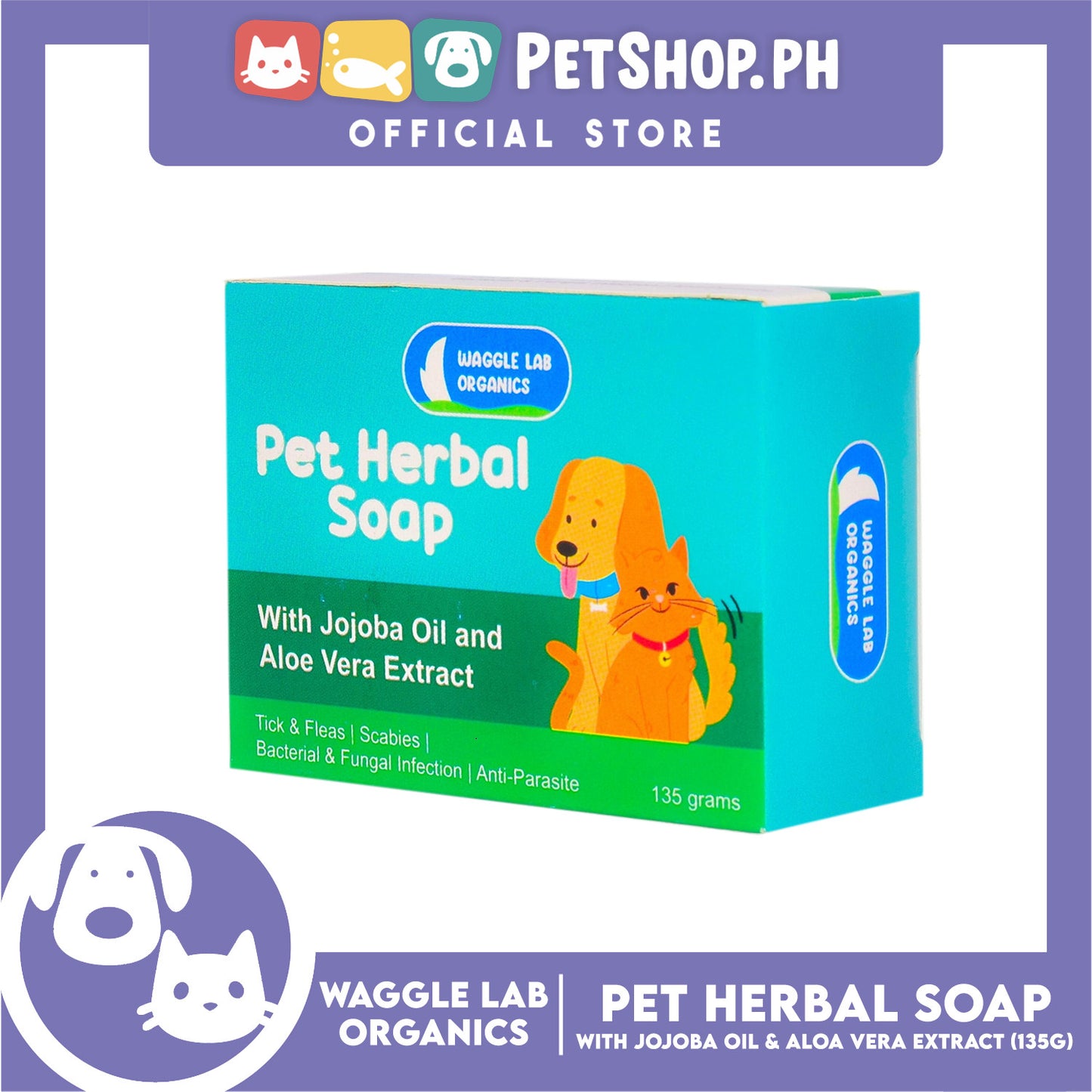 Waggle Lab Organics Pet Herbal Soap with Jojoba Oil and Aloe Vera Extract 135g