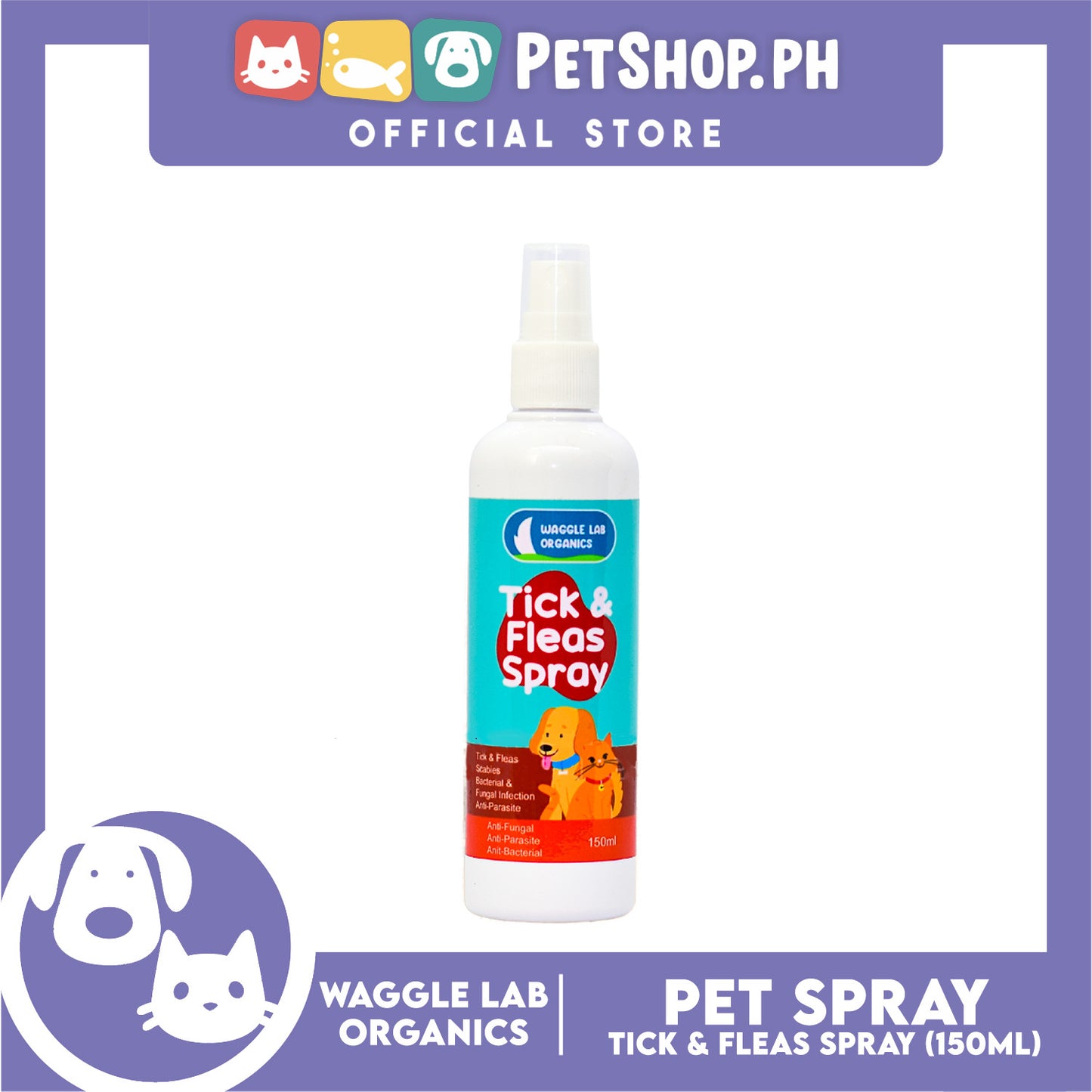 Waggle Lab Organics Tick and Fleas Spray 150ml