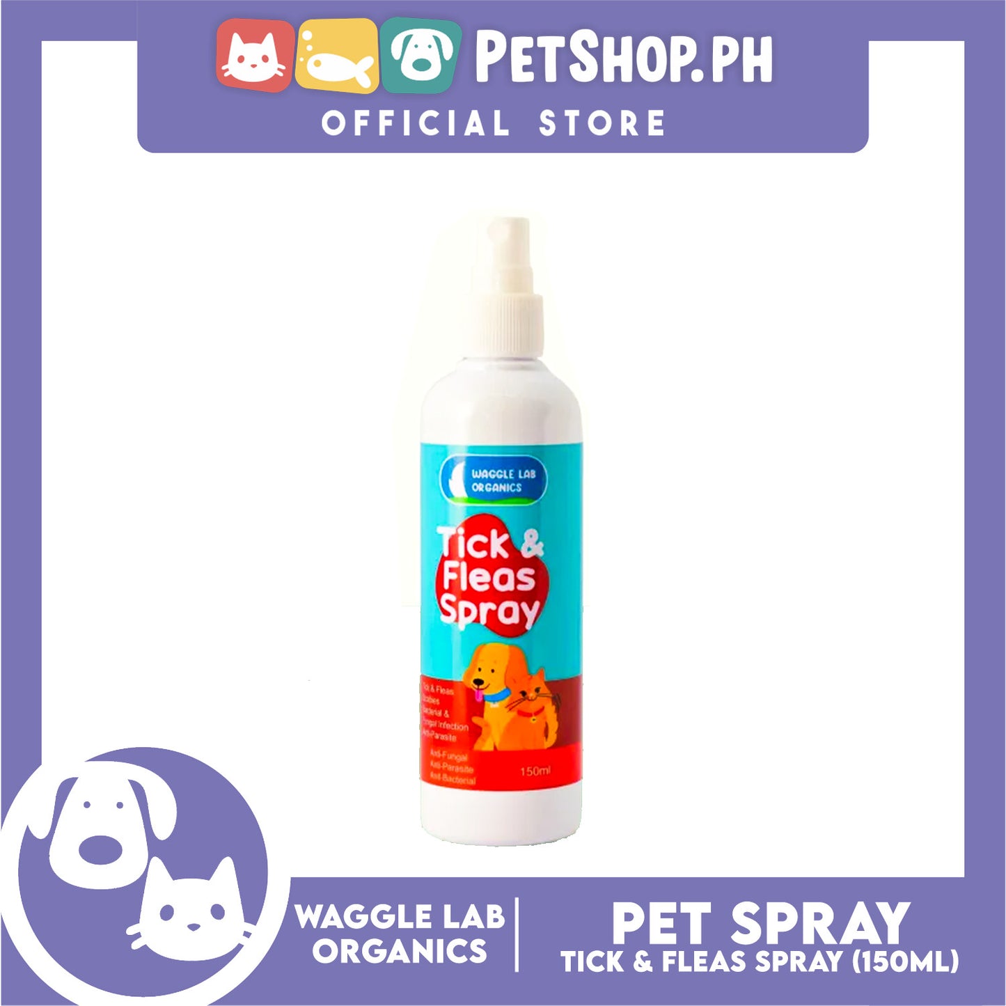 Waggle Lab Organics Tick and Fleas Spray 150ml