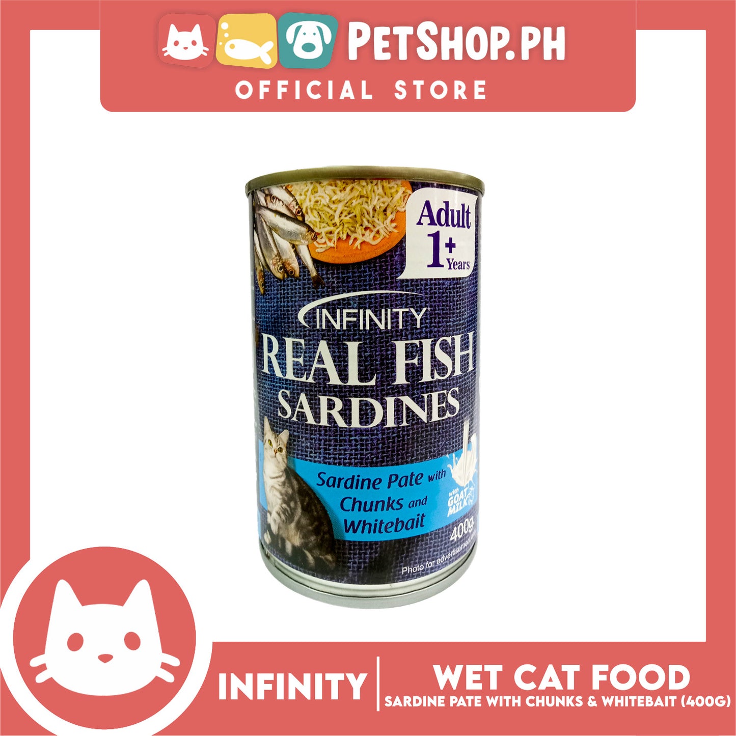 Infinity Real Fish Sardines Adult Cat Can Wet Food (Sardine Pate with Chunks and Whitebait) 400g