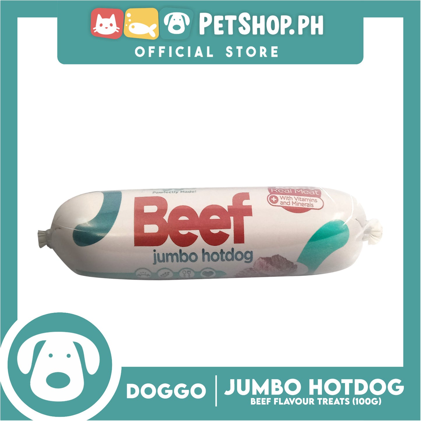 Doggo Jumbo Hotdog Beef Flavor Dog Treats (100g)