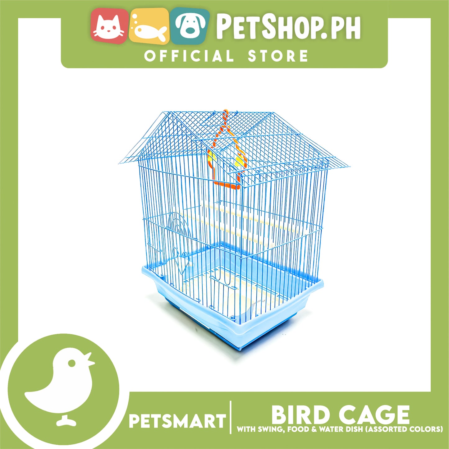Bird Cage with Swing, Food and Water Dish #1001 (Assorted Color) , 30cm x 23cm x 40cm