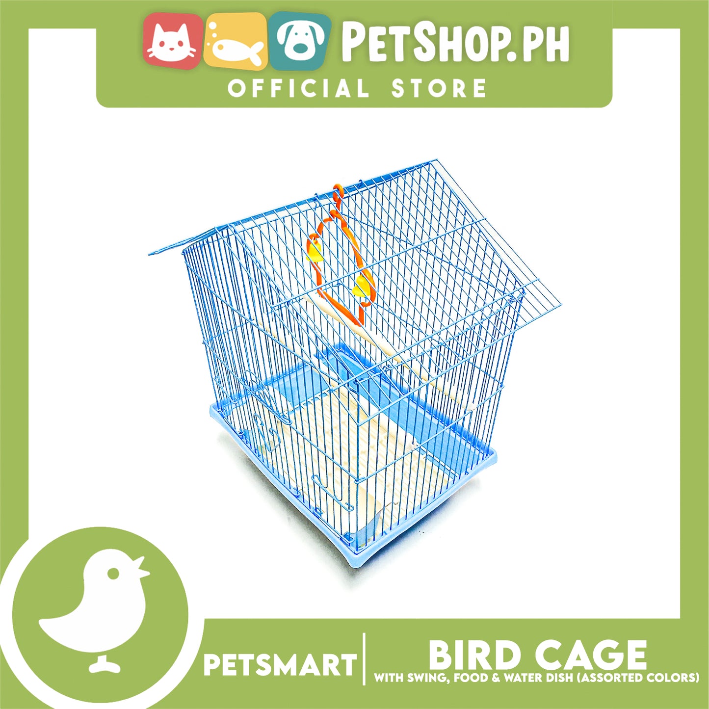 Bird Cage with Swing, Food and Water Dish #1001 (Assorted Color) , 30cm x 23cm x 40cm