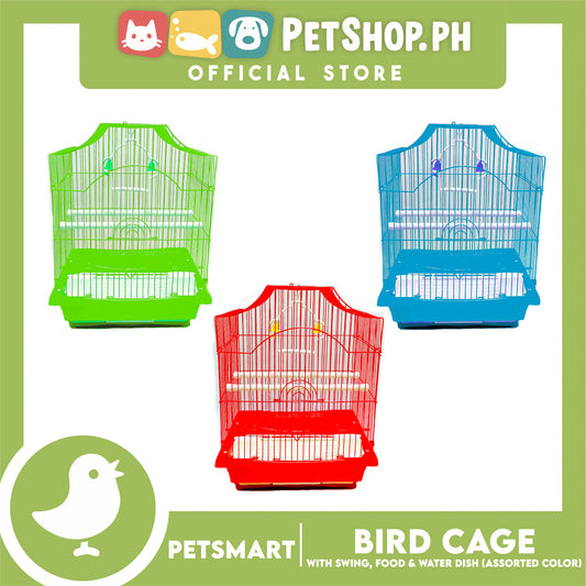 Bird Cage with Swing, Food and Water Dish #1002 (Assorted Color) , 30cm x 23cm x 40cm
