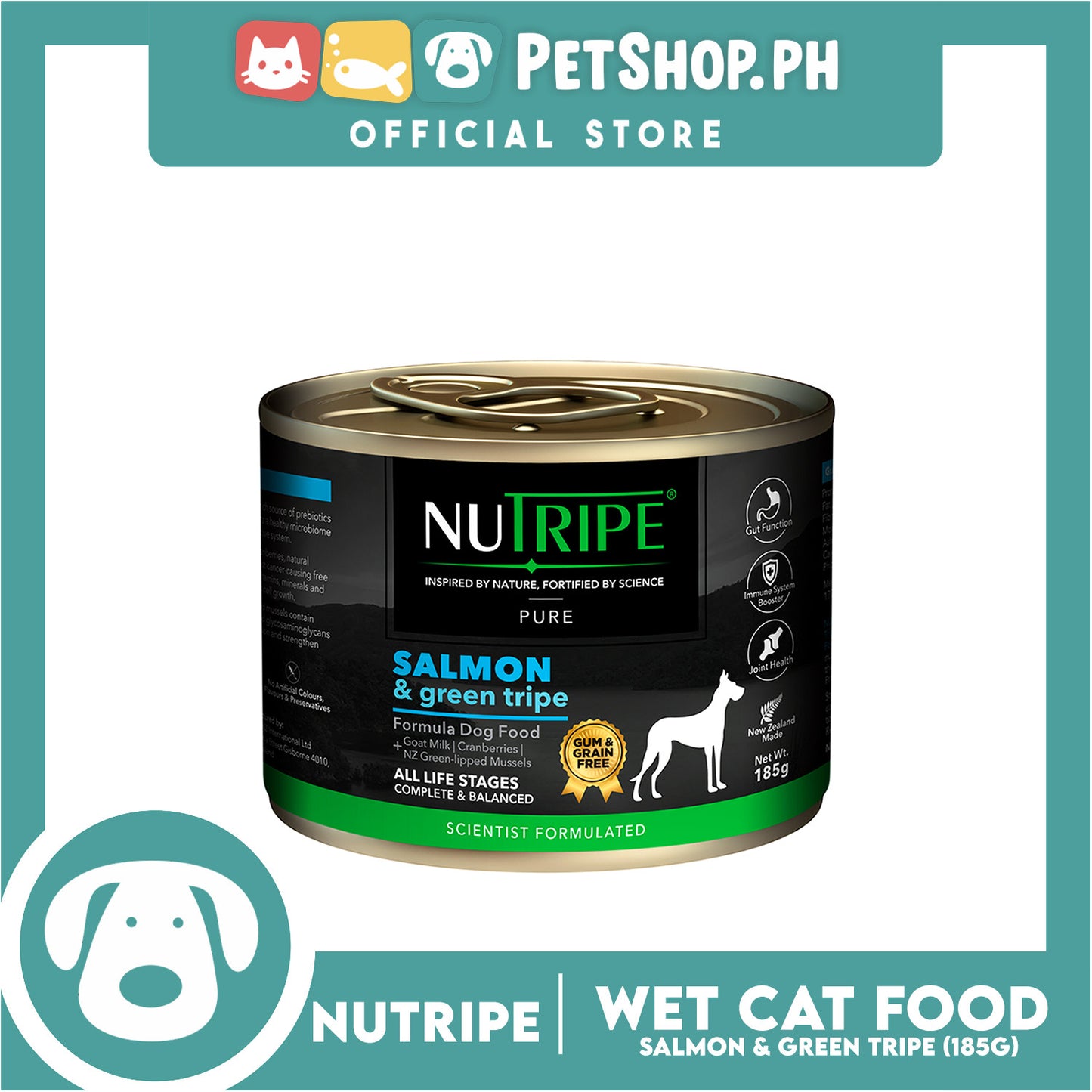 Nutripe Salmon and Green Tripe Pure (Gum-free) 185g Dog Wet Food for All Life Stages