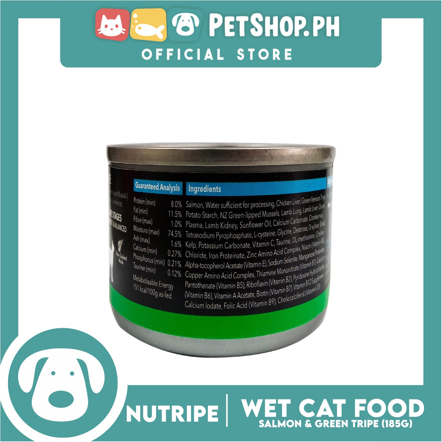 Nutripe Salmon and Green Tripe Pure (Gum-free) 185g Dog Wet Food for All Life Stages