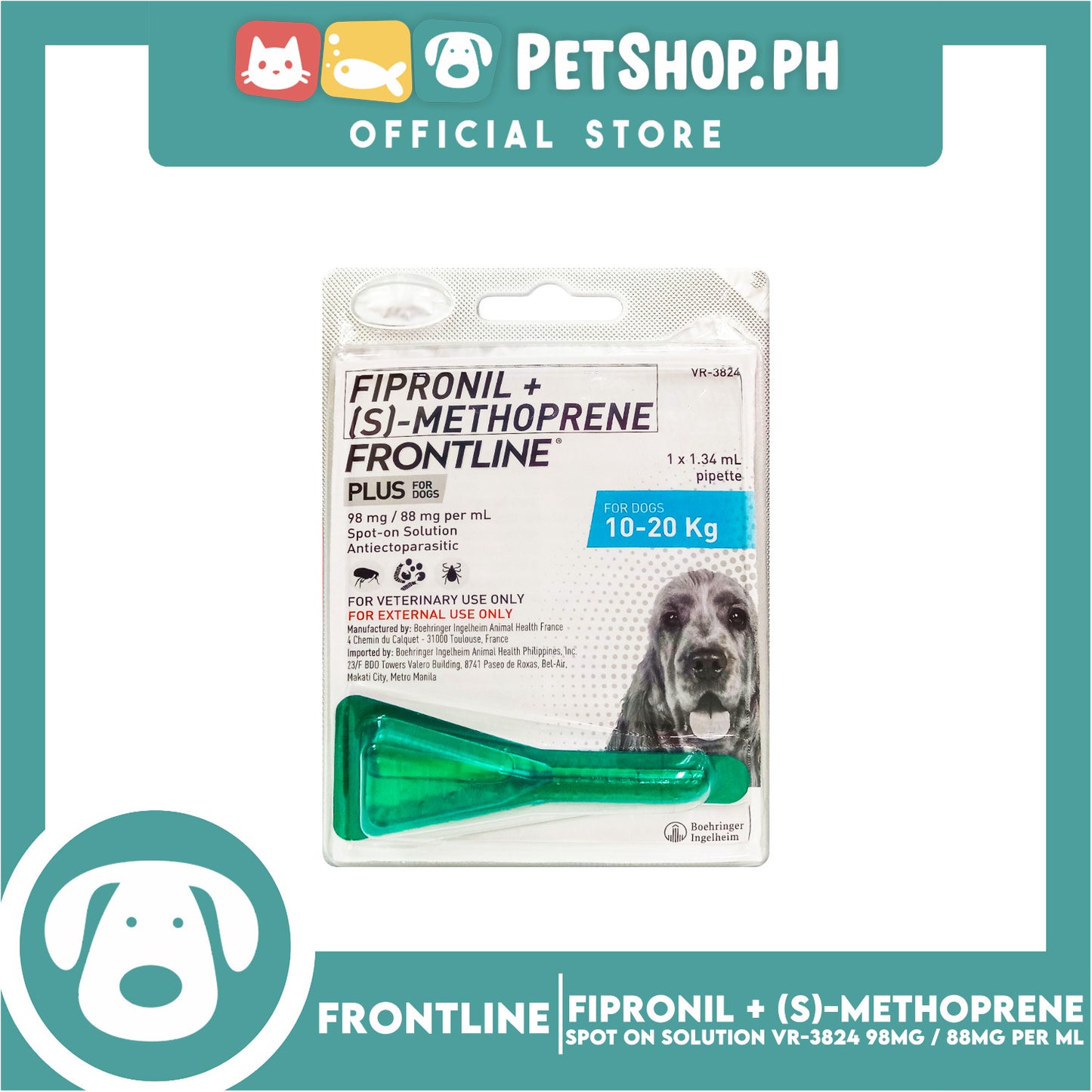 Frontline Plus For Dogs (10-20kg) 1 Pipette 1.34ml Anti Tick And Flea Spot-On Anti Itch Safe For Lactating and Pregnant Dogs No Prescription Required