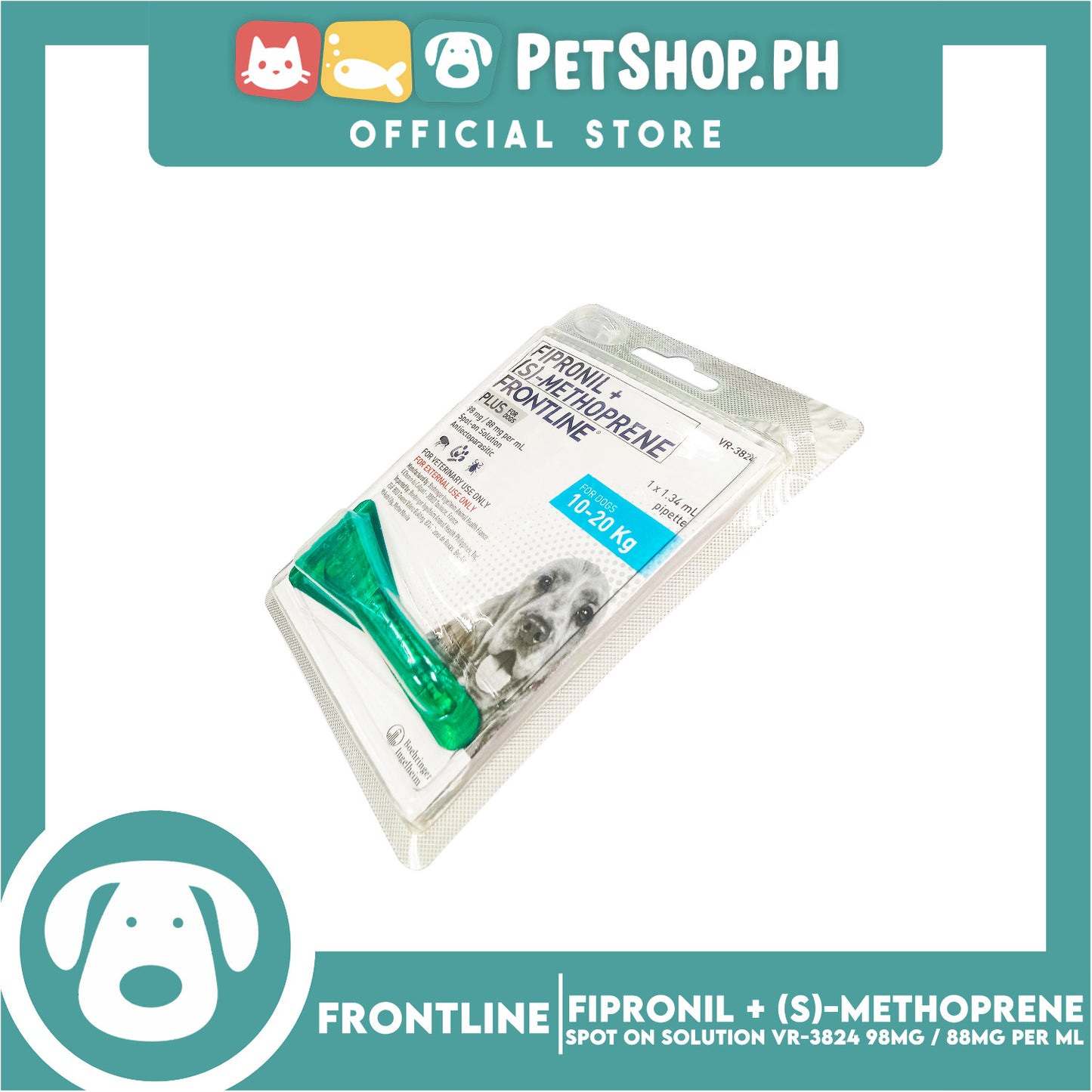 Frontline Plus For Dogs (10-20kg) 1 Pipette 1.34ml Anti Tick And Flea Spot-On Anti Itch Safe For Lactating and Pregnant Dogs No Prescription Required