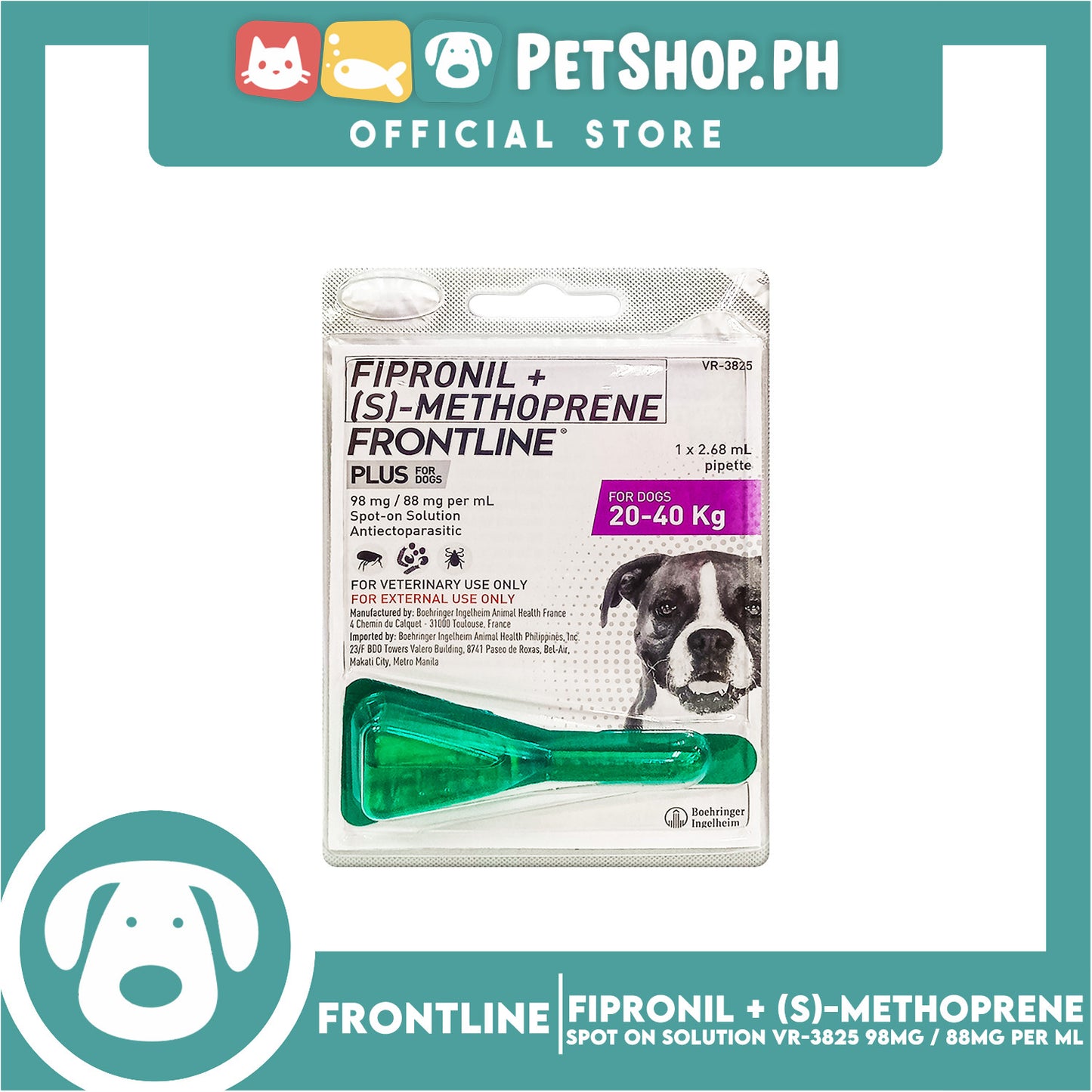 Frontline Plus For Dogs (20-40kg) 1 Pipette 2.68ml Anti Tick And Flea Spot-On Anti Itch Safe For Lactating and Pregnant Dogs No Prescription Required