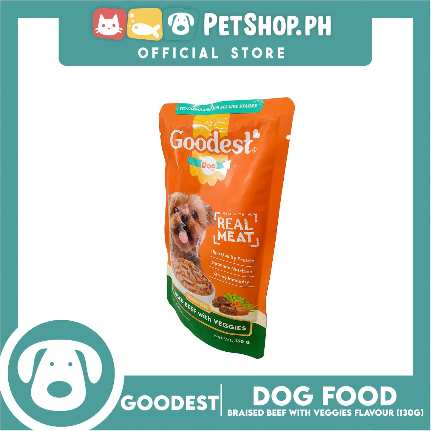 2pcs Goodest Dog Chunks in Gravy Braised Beef with Veggies 130g Wet Dog Food Pouch