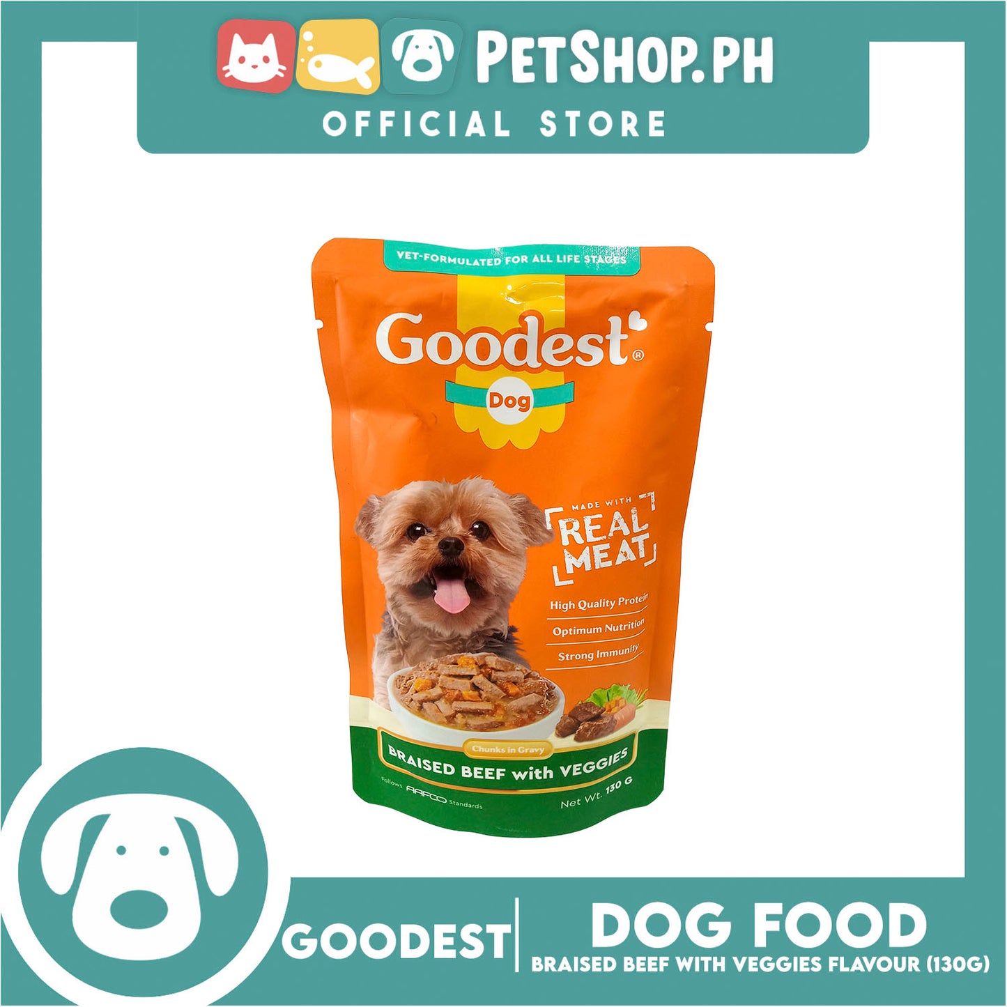 2pcs Goodest Dog Chunks in Gravy Braised Beef with Veggies 130g Wet Dog Food Pouch