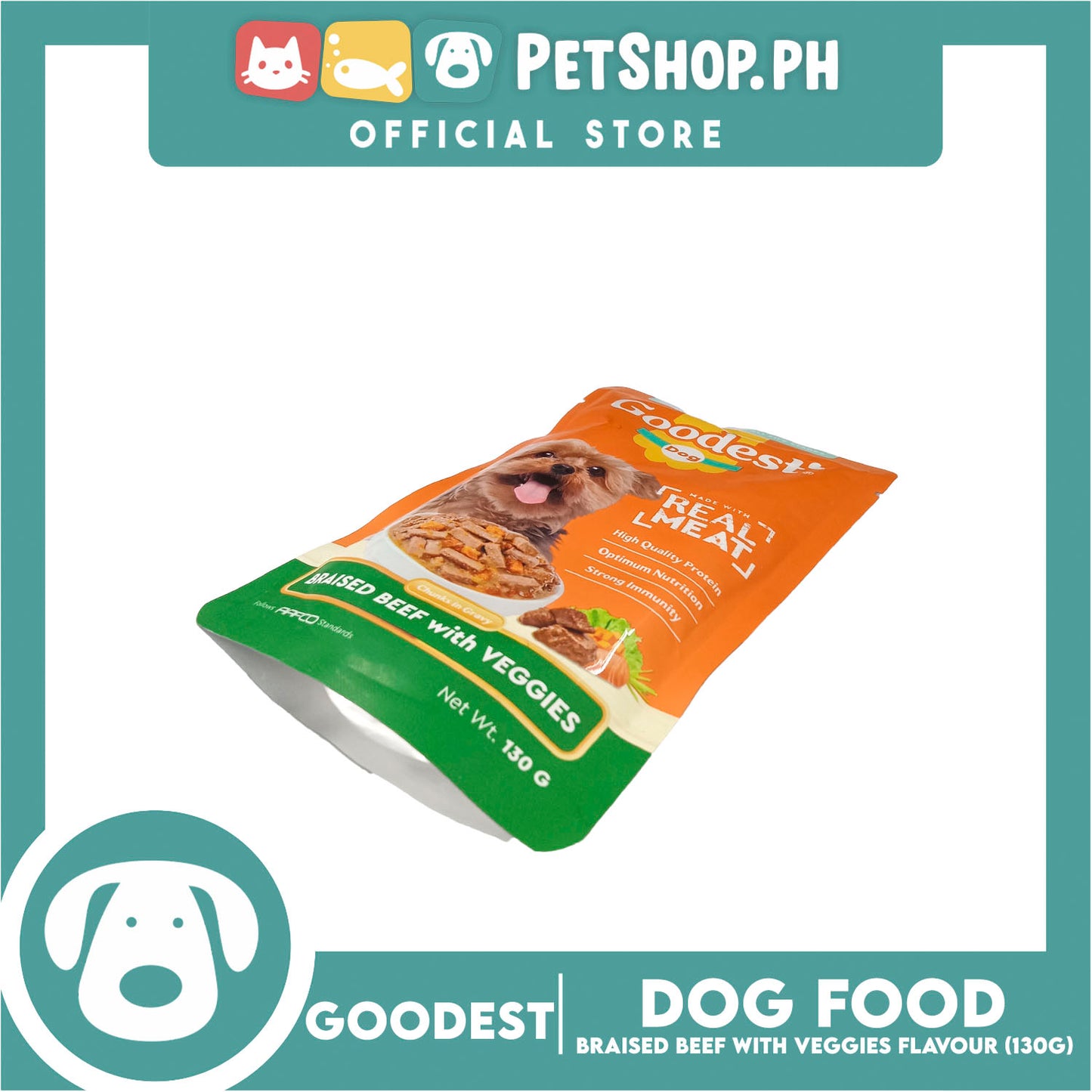2pcs Goodest Dog Chunks in Gravy Braised Beef with Veggies 130g Wet Dog Food Pouch