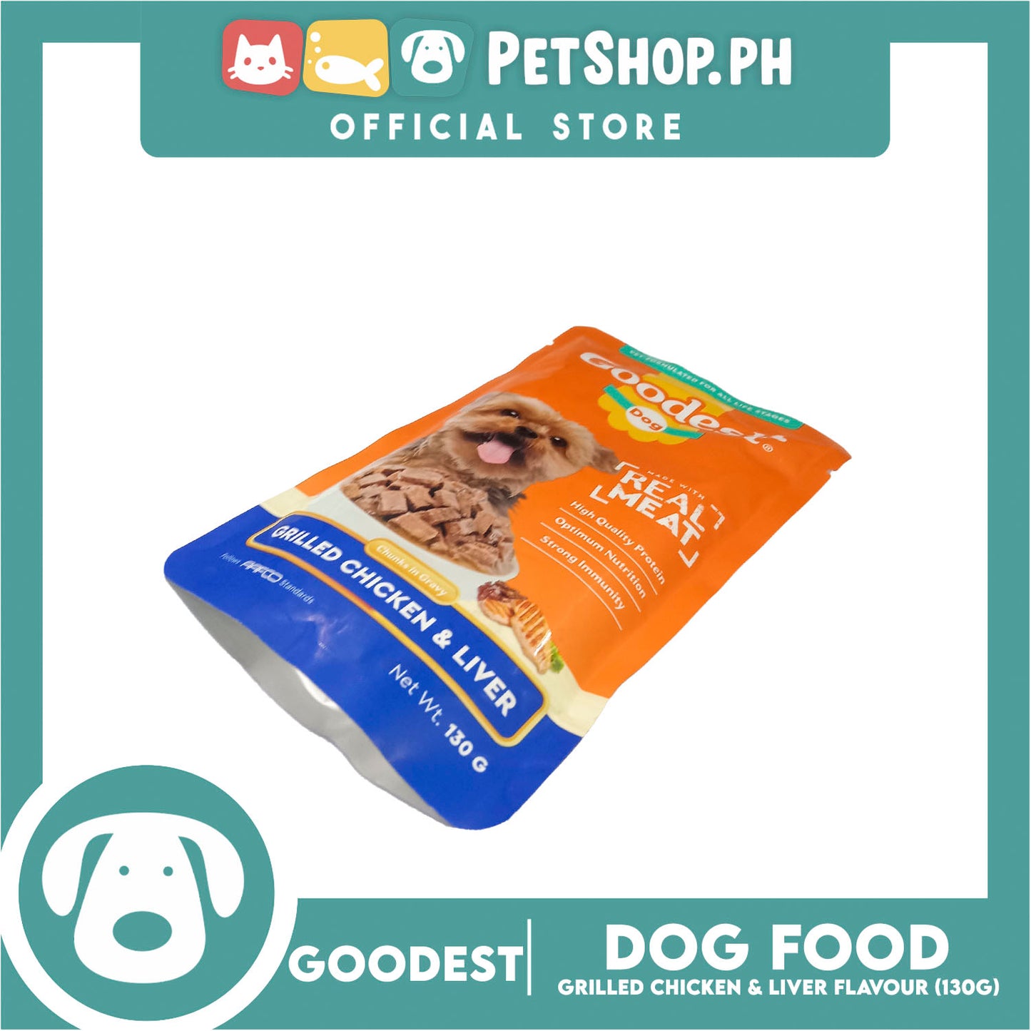 2pcs Goodest Dog Chunks in Gravy Grilled Chicken and Liver 130g Wet Dog Food Pouch
