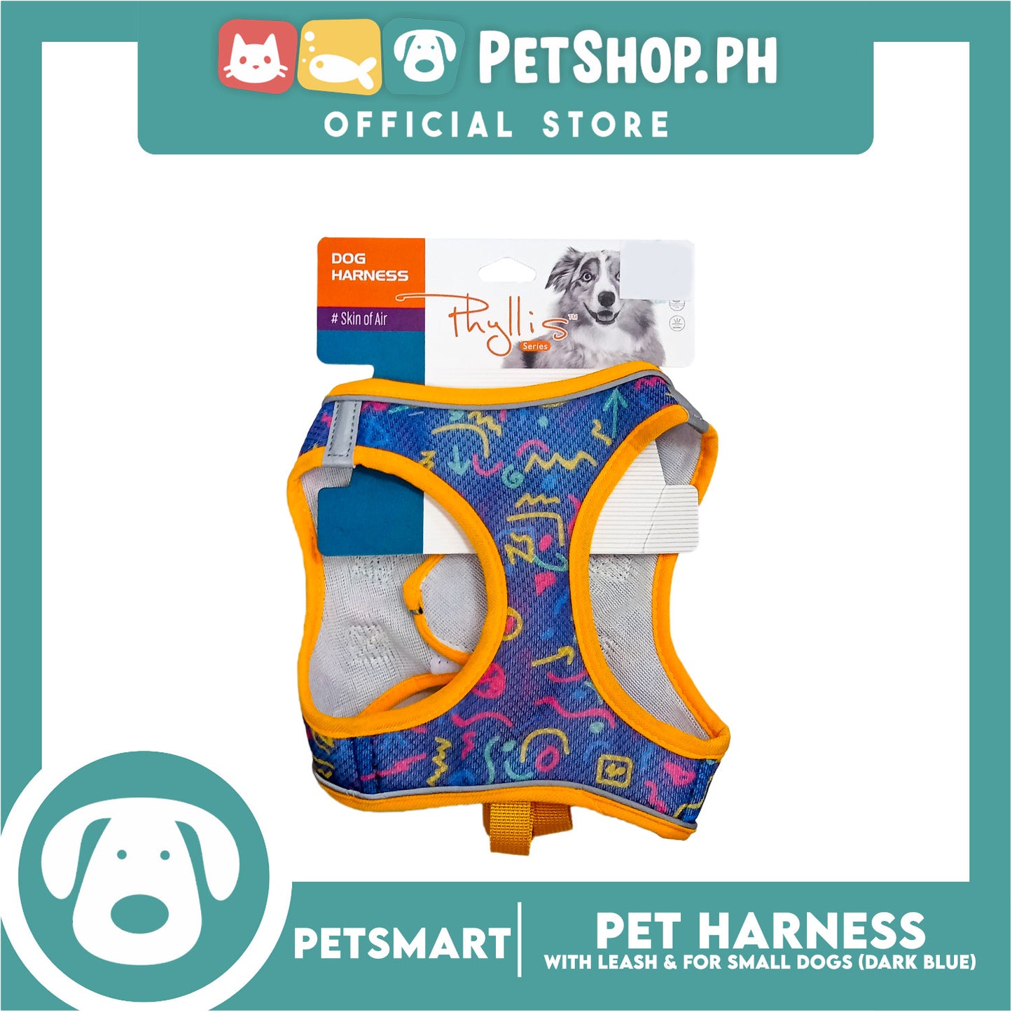 Pet Harness Pattern Design with Leash for Dogs Medium Size (Dark Blue)