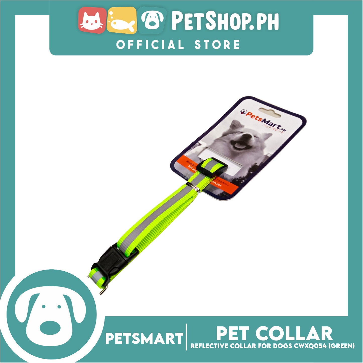 Pet Collar Reflective For Dogs (Green)with Bell CWXQ054