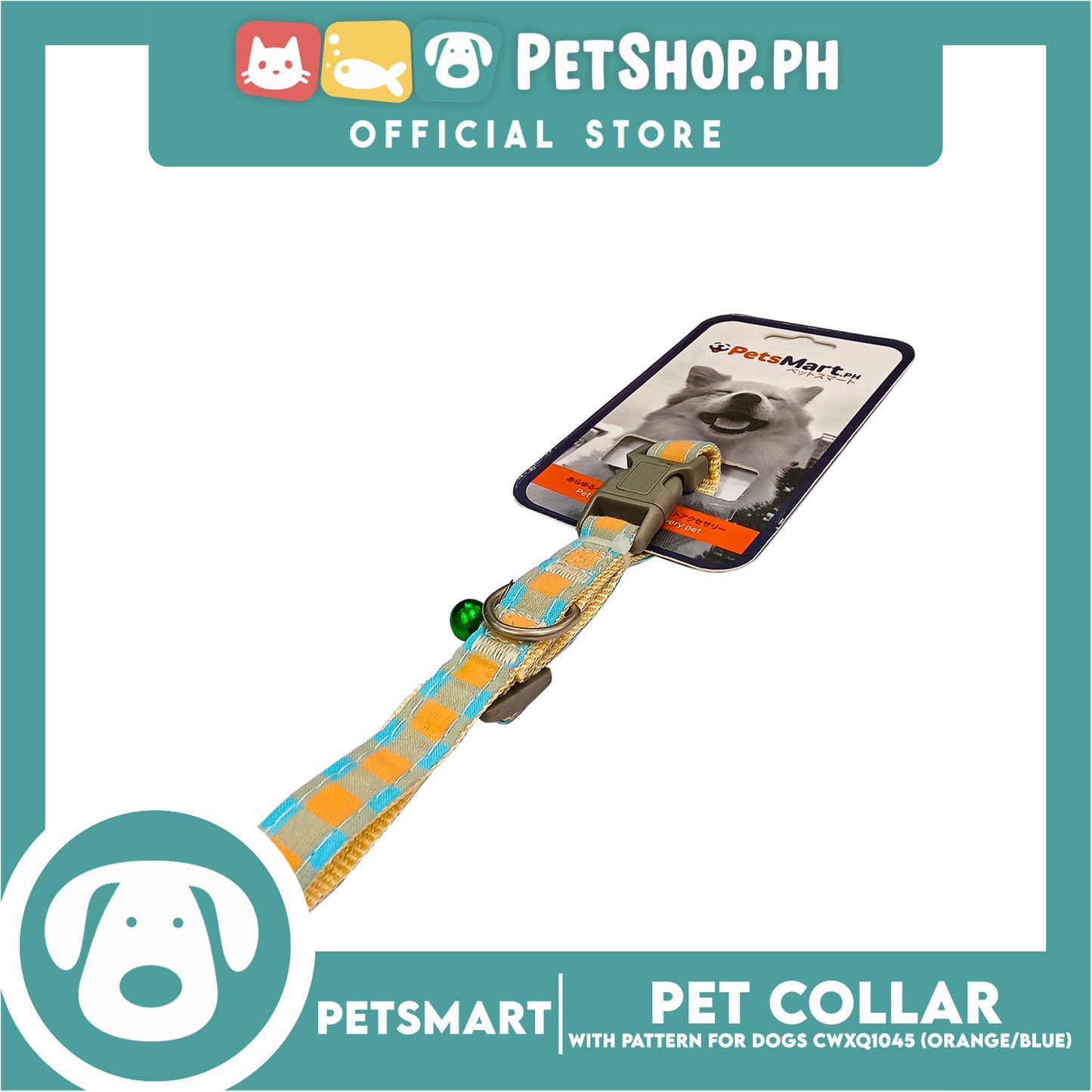 Pet Collar Pattern Design For Dogs (Orange / Blue) with Bell CWXQ1045