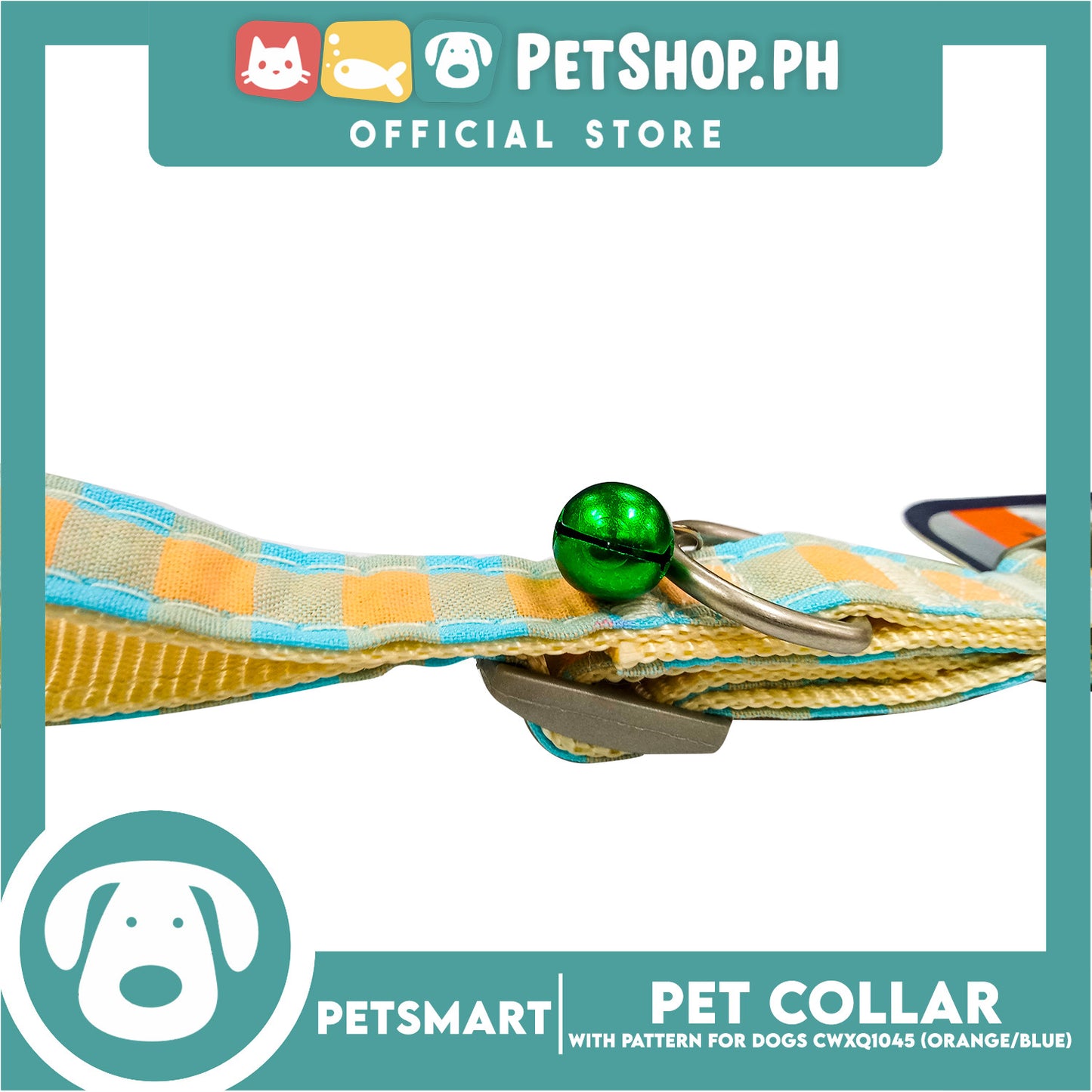 Pet Collar Pattern Design For Dogs (Orange / Blue) with Bell CWXQ1045