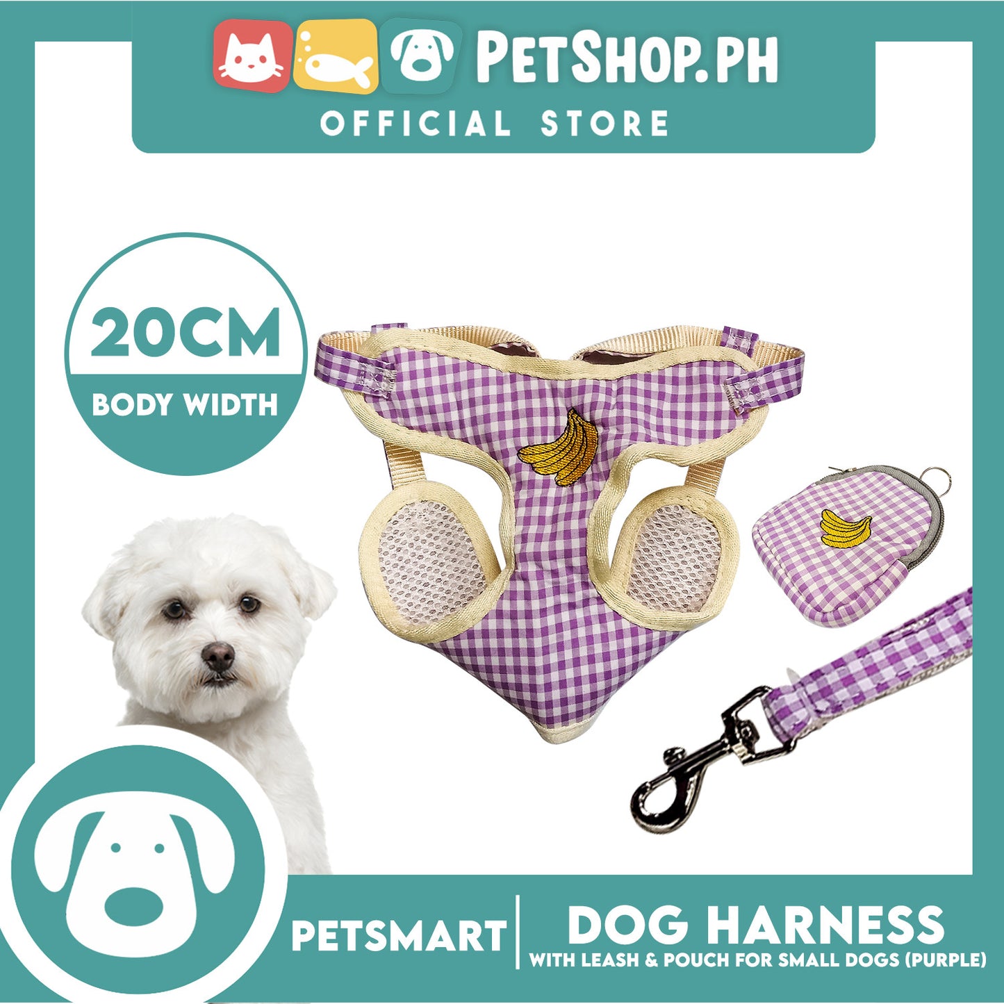 Pet Harness with Pouch and Leash for Small Dogs (Purple) QYS866
