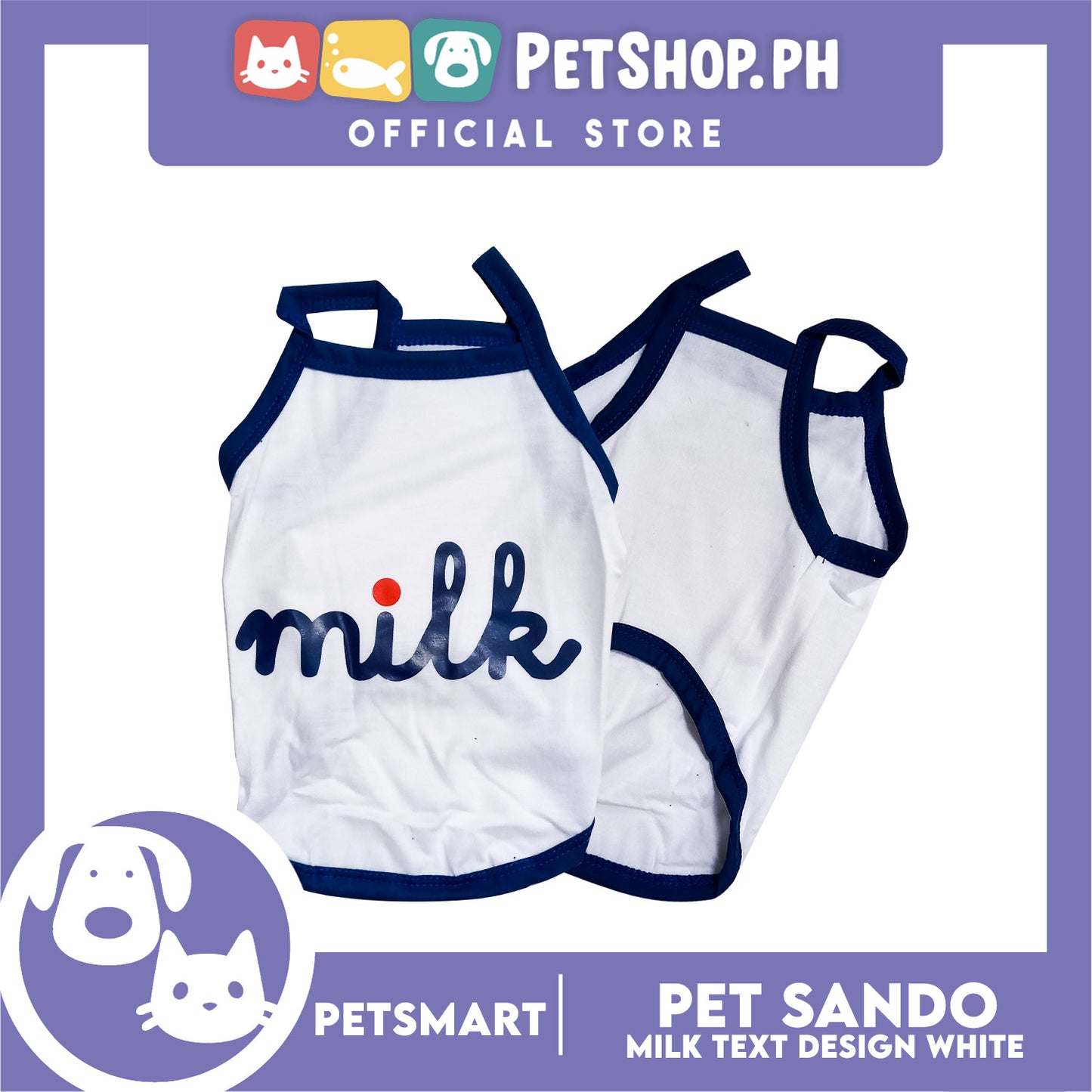 Pet Sando White Milk Text Print Medium Size (CWYF1915) for cats and dogs