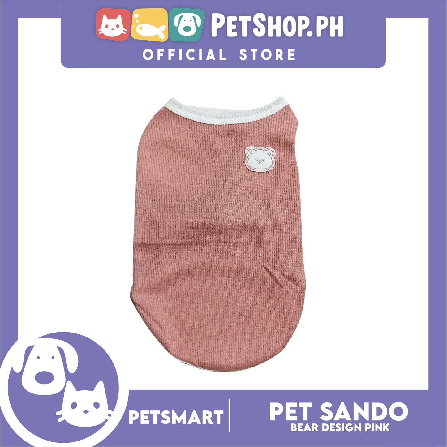 Pet Sando Pink Bear Print Design Medium Size (CWYF1731) for cats and dogs