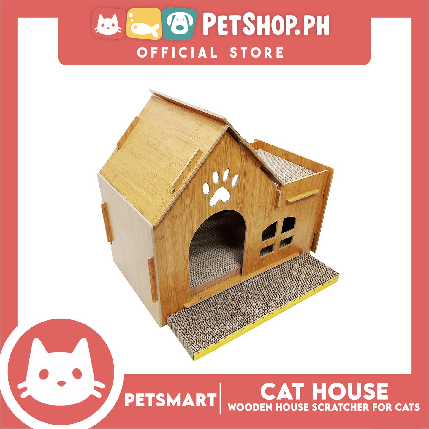 Wooden Cat House with Scratching Cardboard Cat Pad Scratcher MZB064 easy to assemble