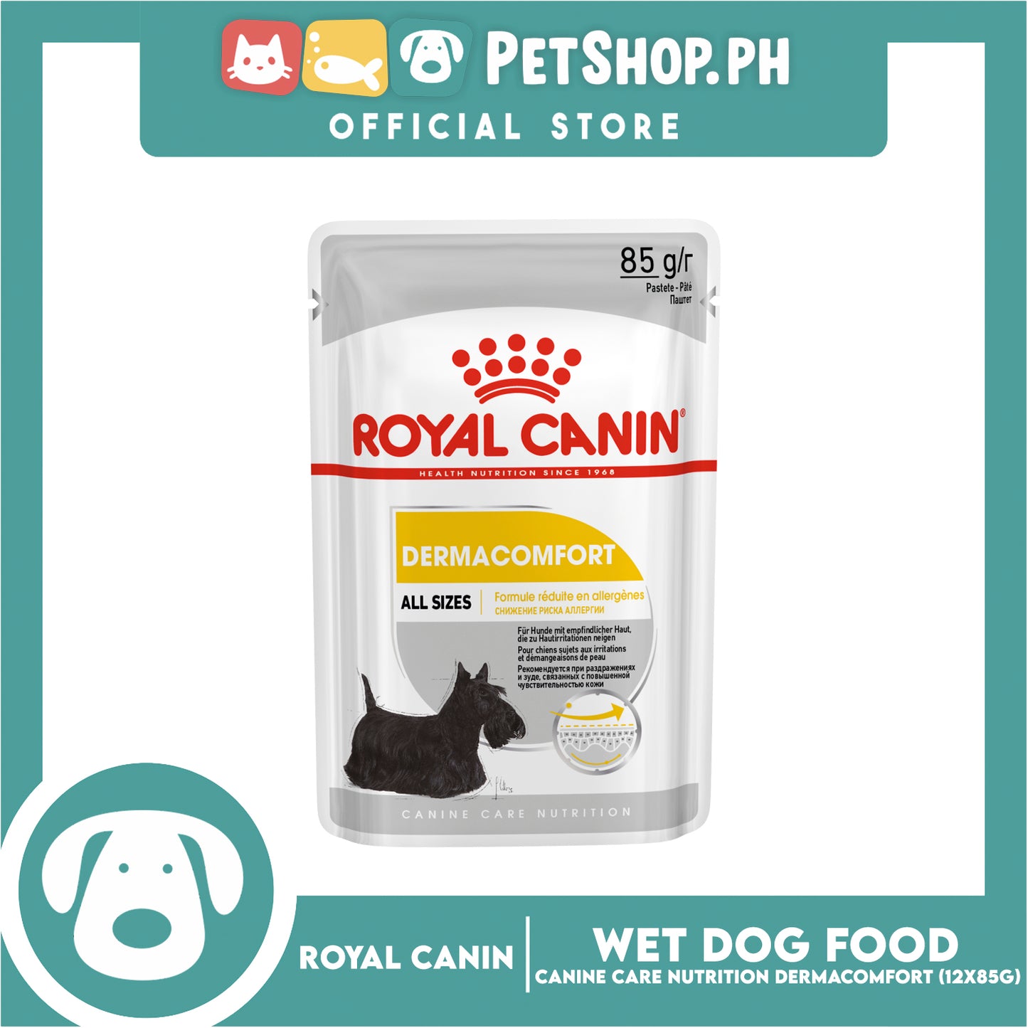 Royal Canin Dermacomfort Loaf (85g x 12g) Adult Wet Dog Food - Canine Care Nutrition