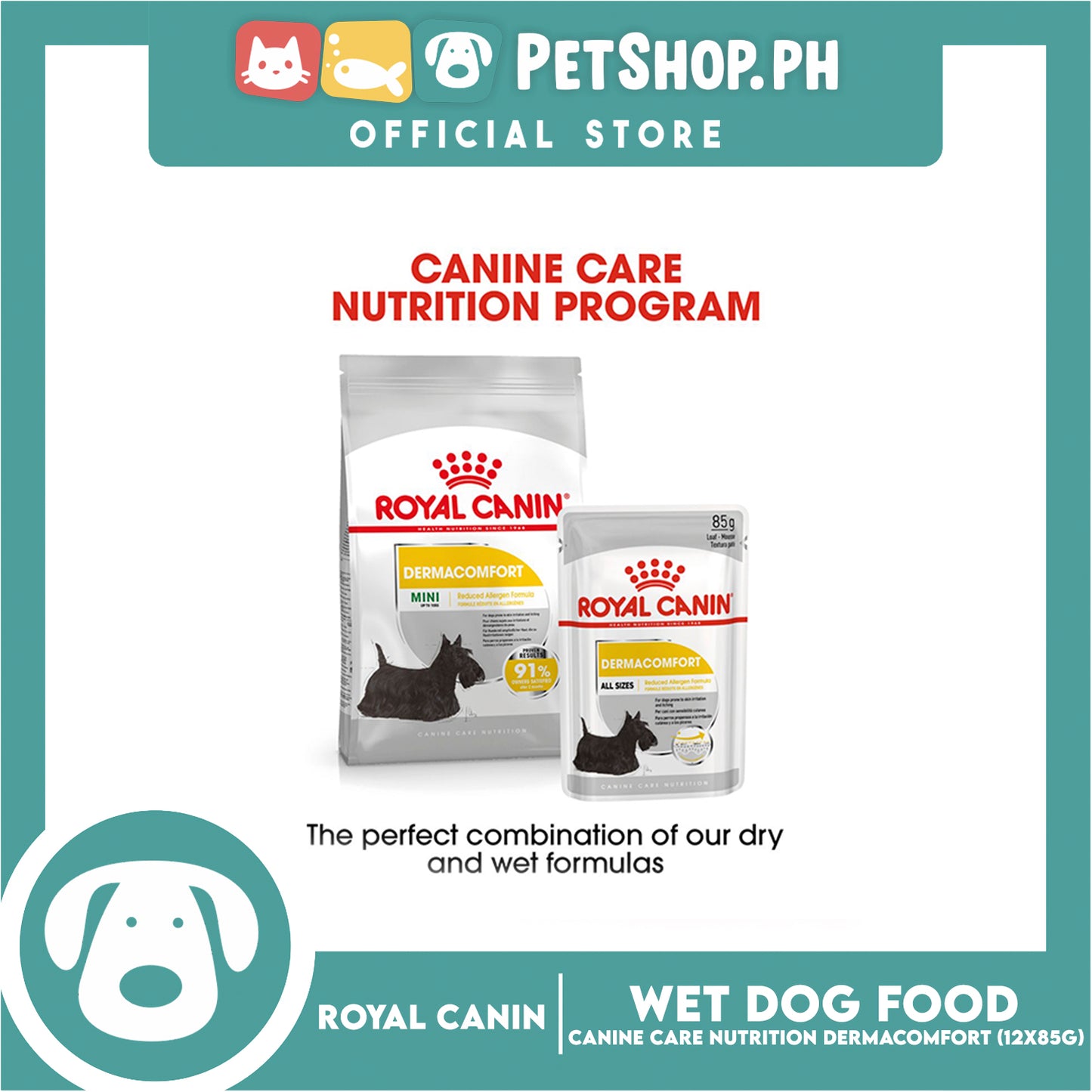 Royal Canin Dermacomfort Loaf (85g x 12g) Adult Wet Dog Food - Canine Care Nutrition
