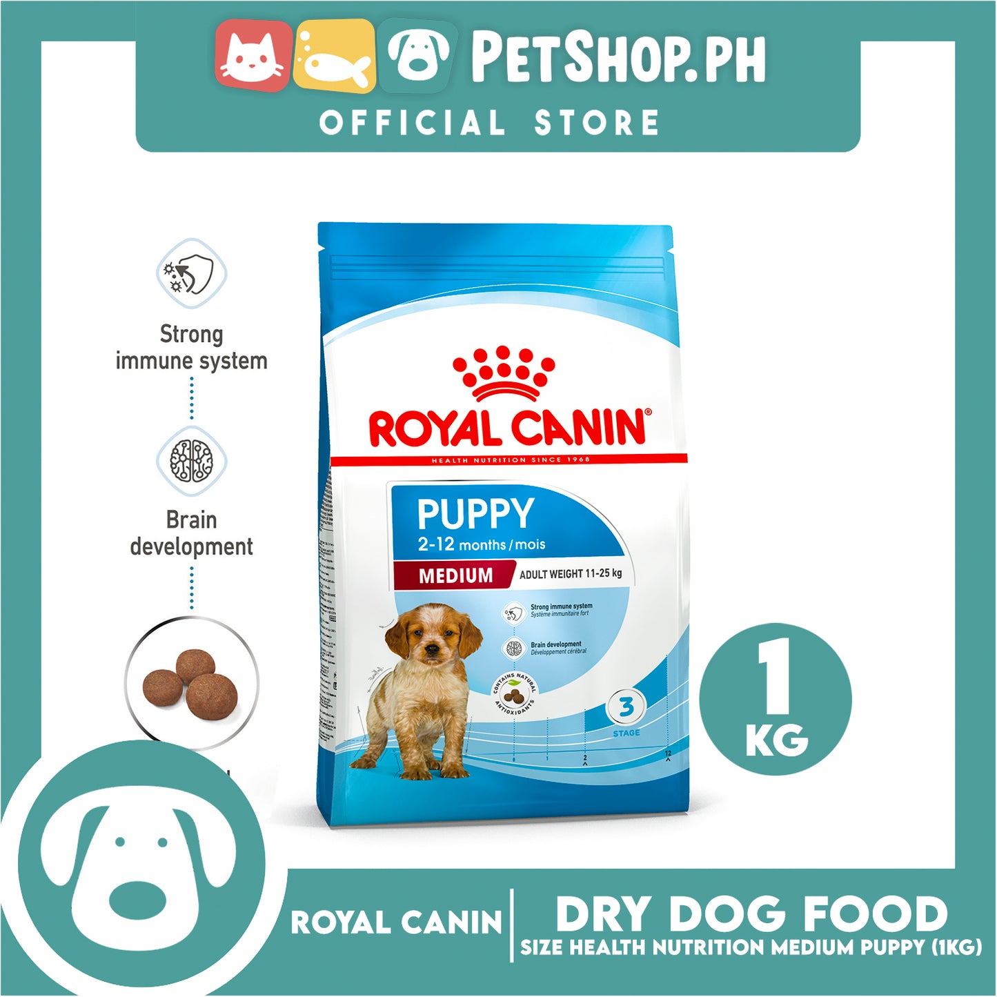 Royal Canin Medium Puppy (1kg) Dry Dog Food - Size Health Nutrition