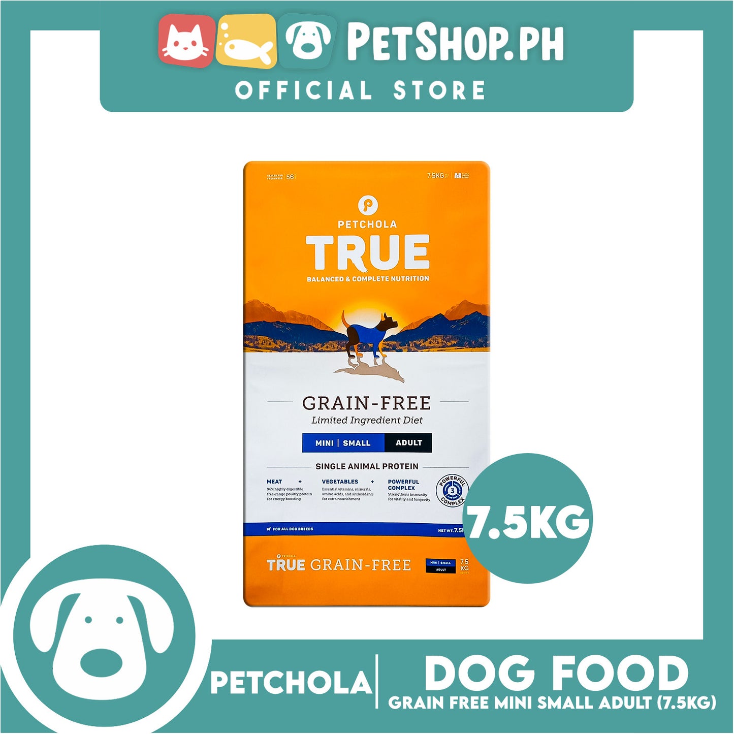 Petchola True Grain Free Mini to Small Breeds (Adult) Dog Food 7.5kg