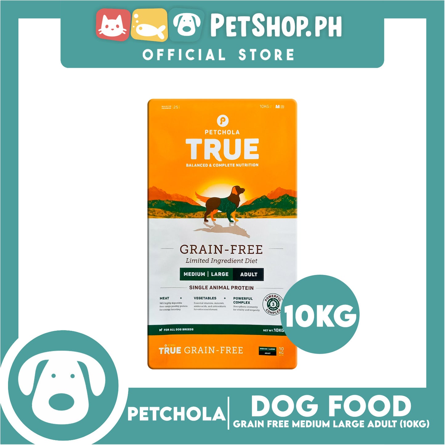 Petchola True Grain Free Medium to Large Breeds (Adult) Dog Food 10kg