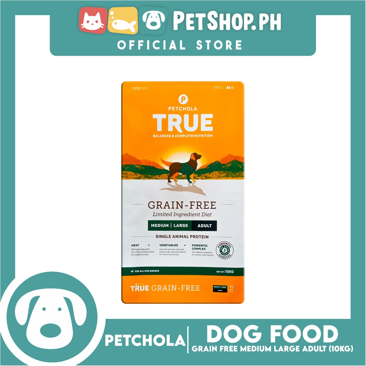 Petchola True Grain Free Medium to Large Breeds (Adult) Dog Food 10kg