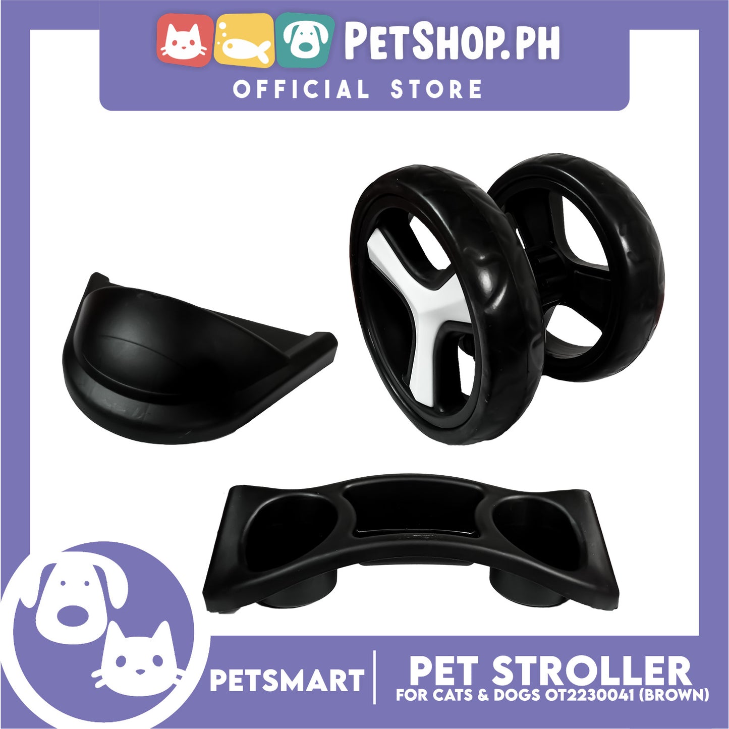Pet Stroller 3 Wheels for Cats and Dogs, Brown Color (OT2230041) 36cm x 73cm x 105cm