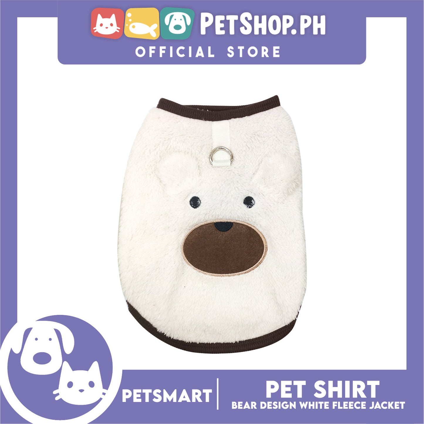 Pet Shirt Bear Design White Fleece (Large) Cats and Dogs
