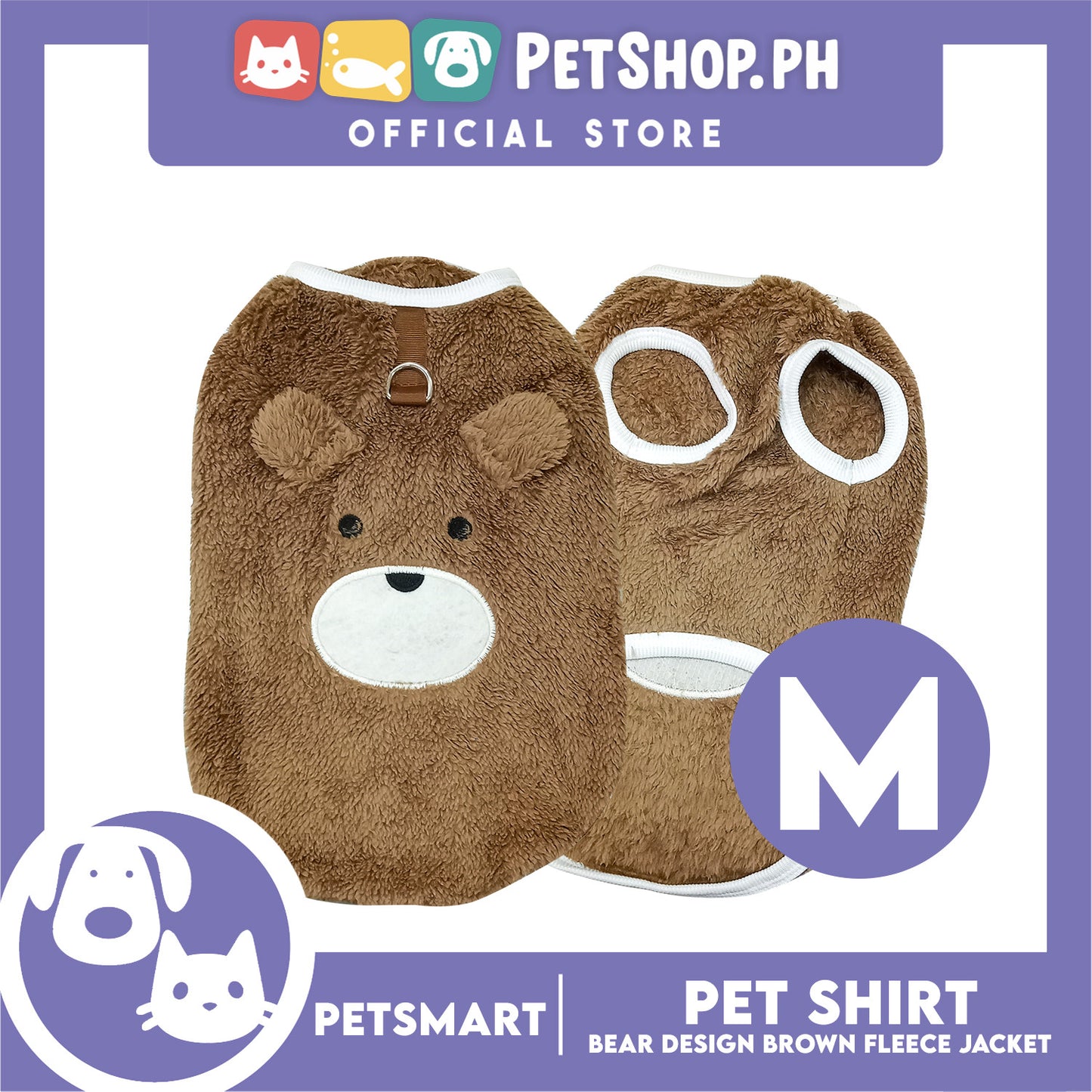Pet Shirt Bear Design Brown Fleece (Medium)  Cats and Dogs