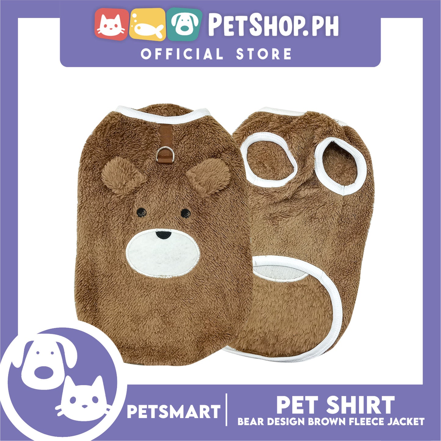 Pet Shirt Bear Design Brown Fleece (Medium)  Cats and Dogs