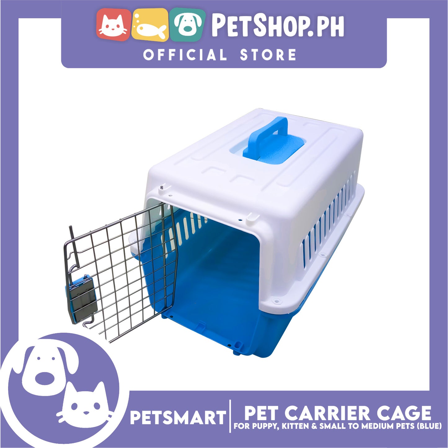Pet Travel Carrier / Cage (Blue) for Small to Medium Pets