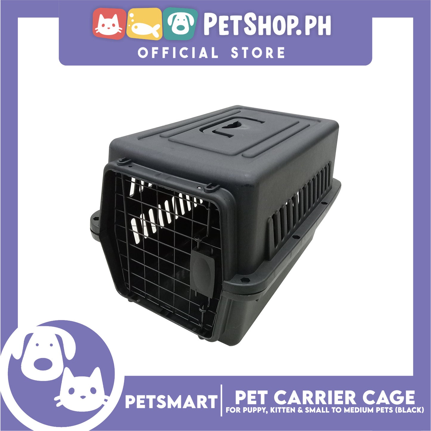 Pet Travel Carrier / Cage (Black) for Small to Medium Pets