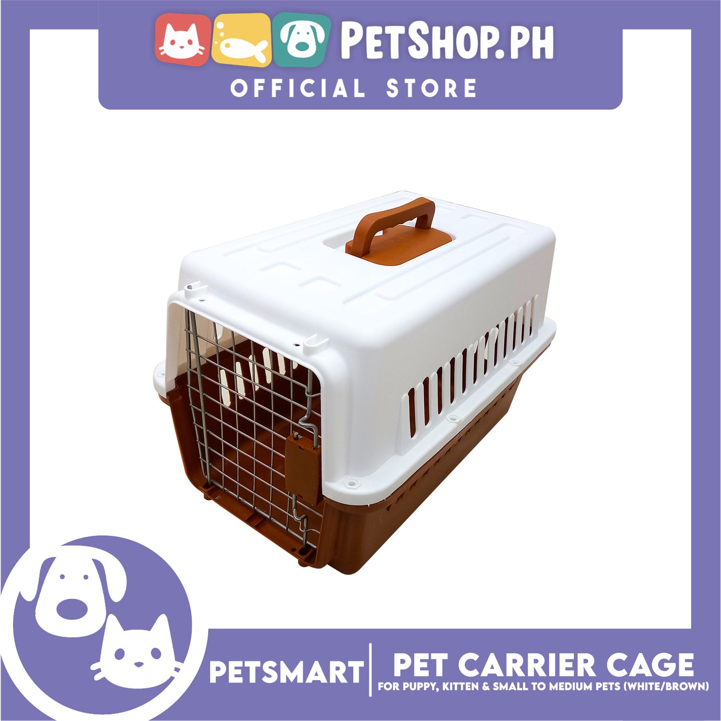Pet Travel Carrier / Cage (White Brown) for Small to Medium Pets