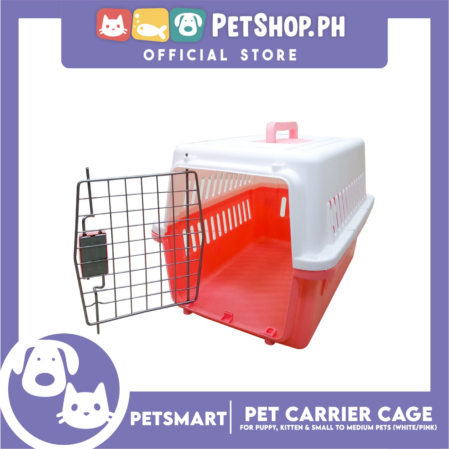 Pet Travel Carrier / Cage (White Pink) for Small to Medium Pets