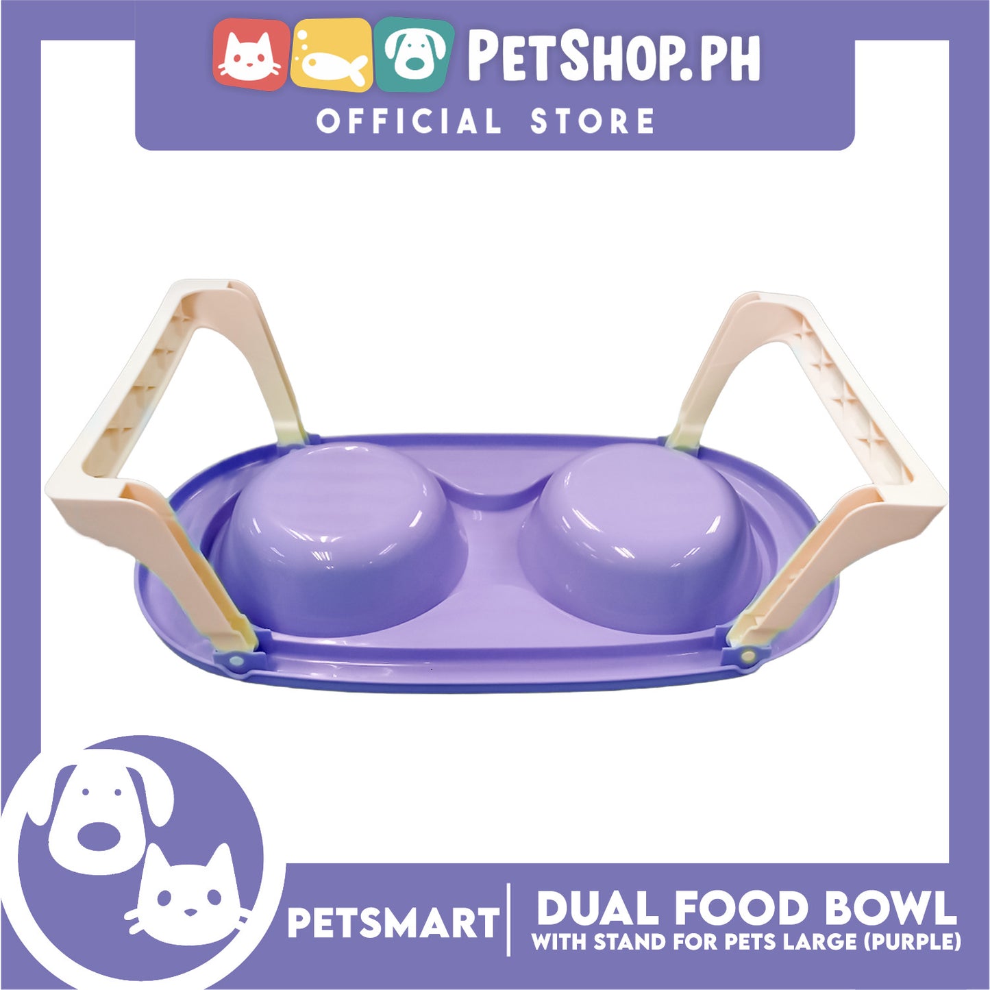 Pet Double Food Bowl With Stand (Purple) Large